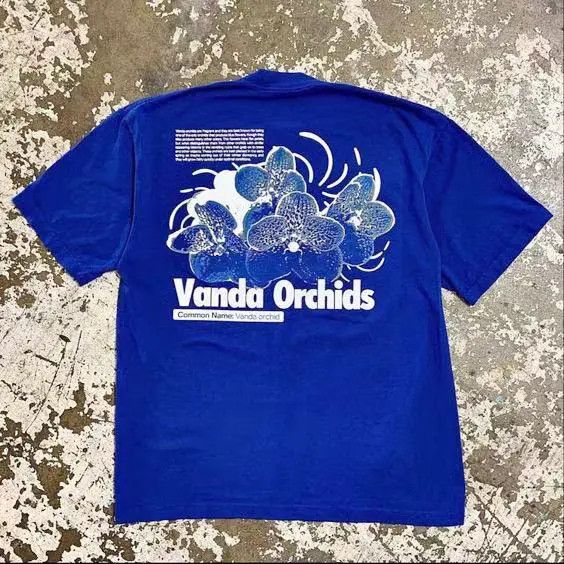 Japanese Brand Vibe Blue Retro Floral Print Tee Hoodie, Sweatshirt | PodTeesHub.com