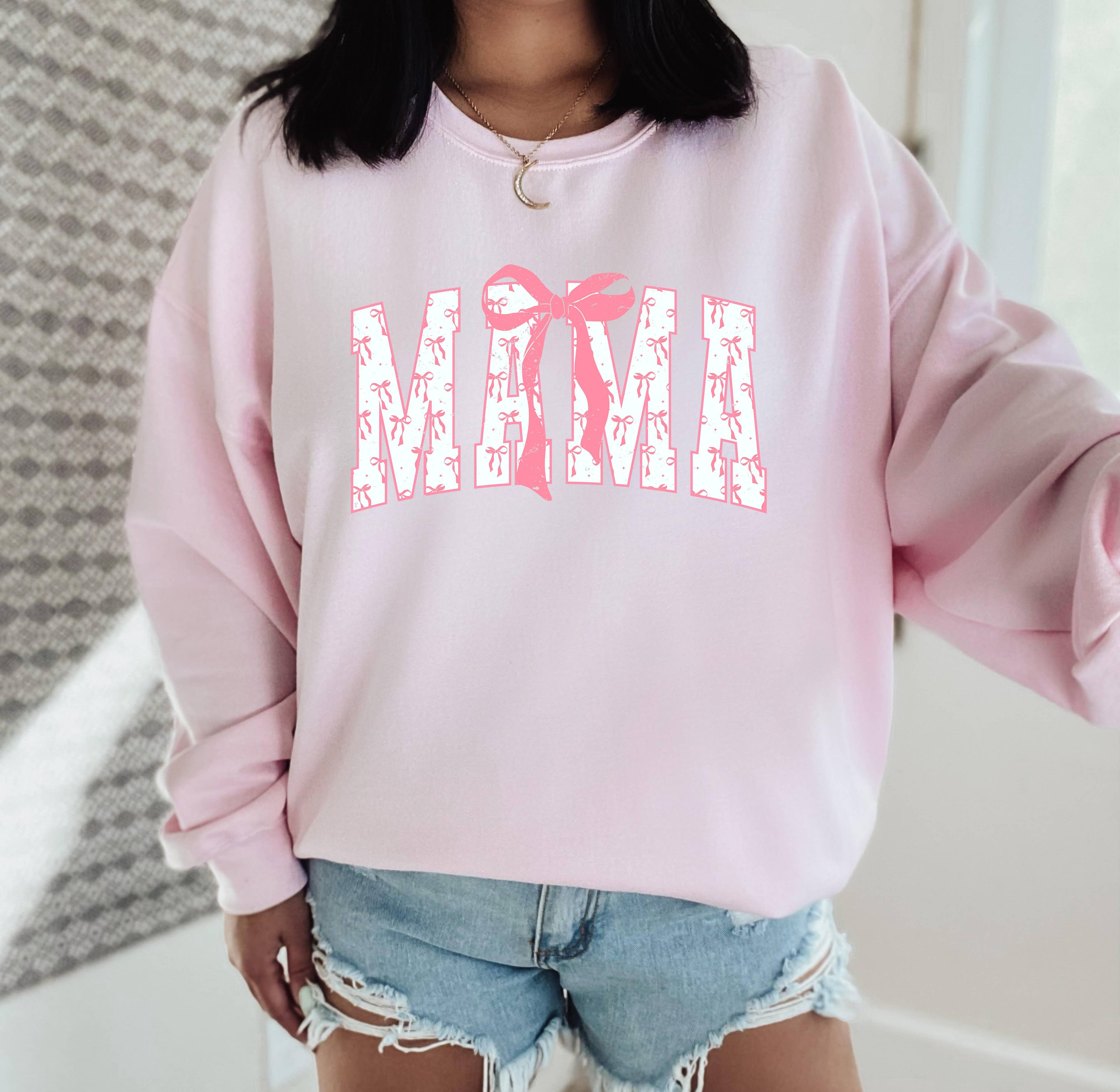 Mama Sweatshirt, Mama Graphic Apparel, Bow Graphic Apparel T-Shirts, Hoodie | PodTeesHub.com