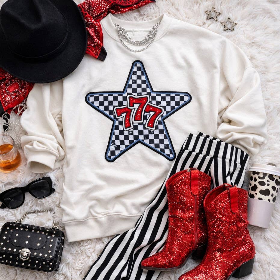 777 Checkered Star Sequin Sweatshirt T-Shirts, Hoodie | PodTeesHub.com