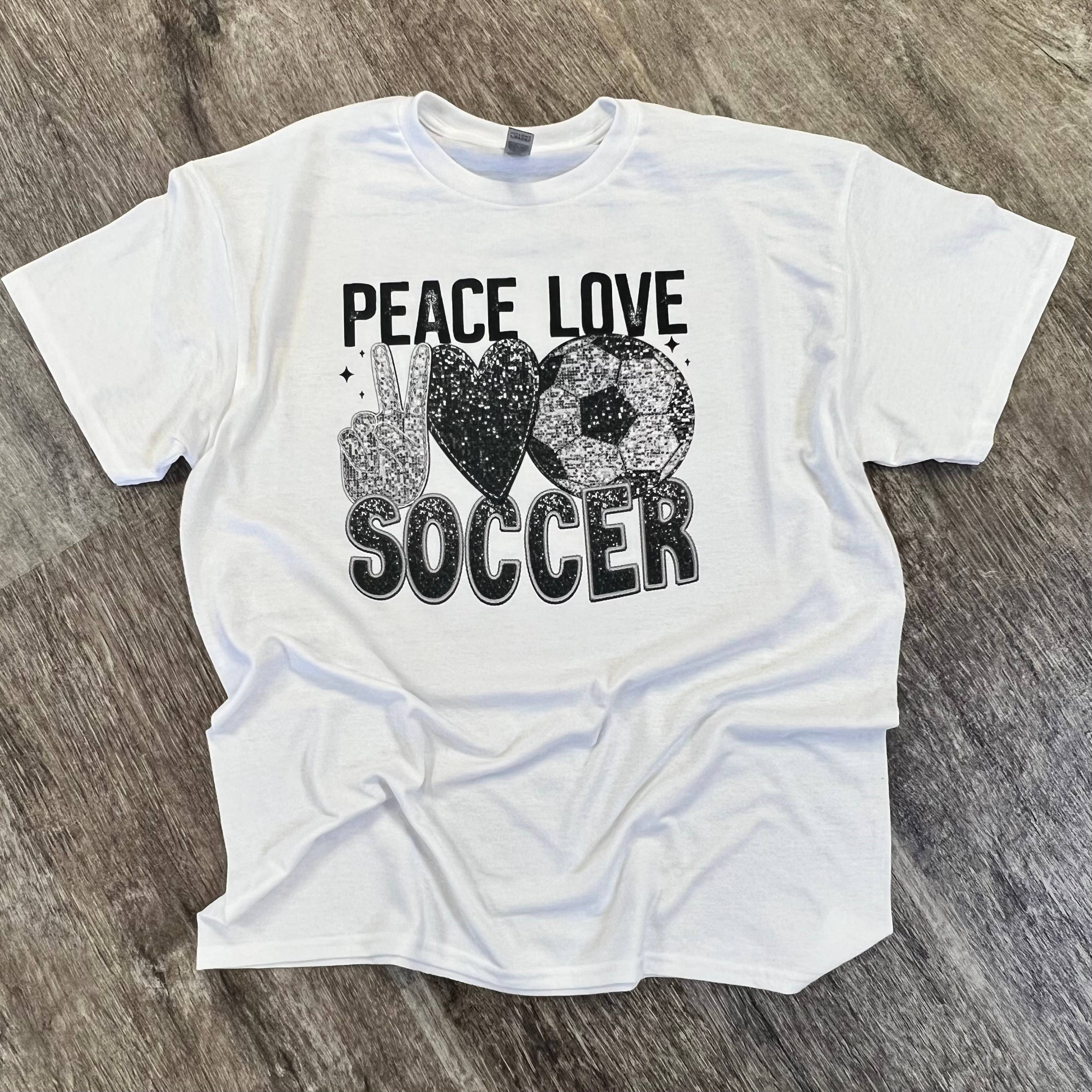 Peace Love Soccer On White Tee Hoodie, Sweatshirt | PodTeesHub.com