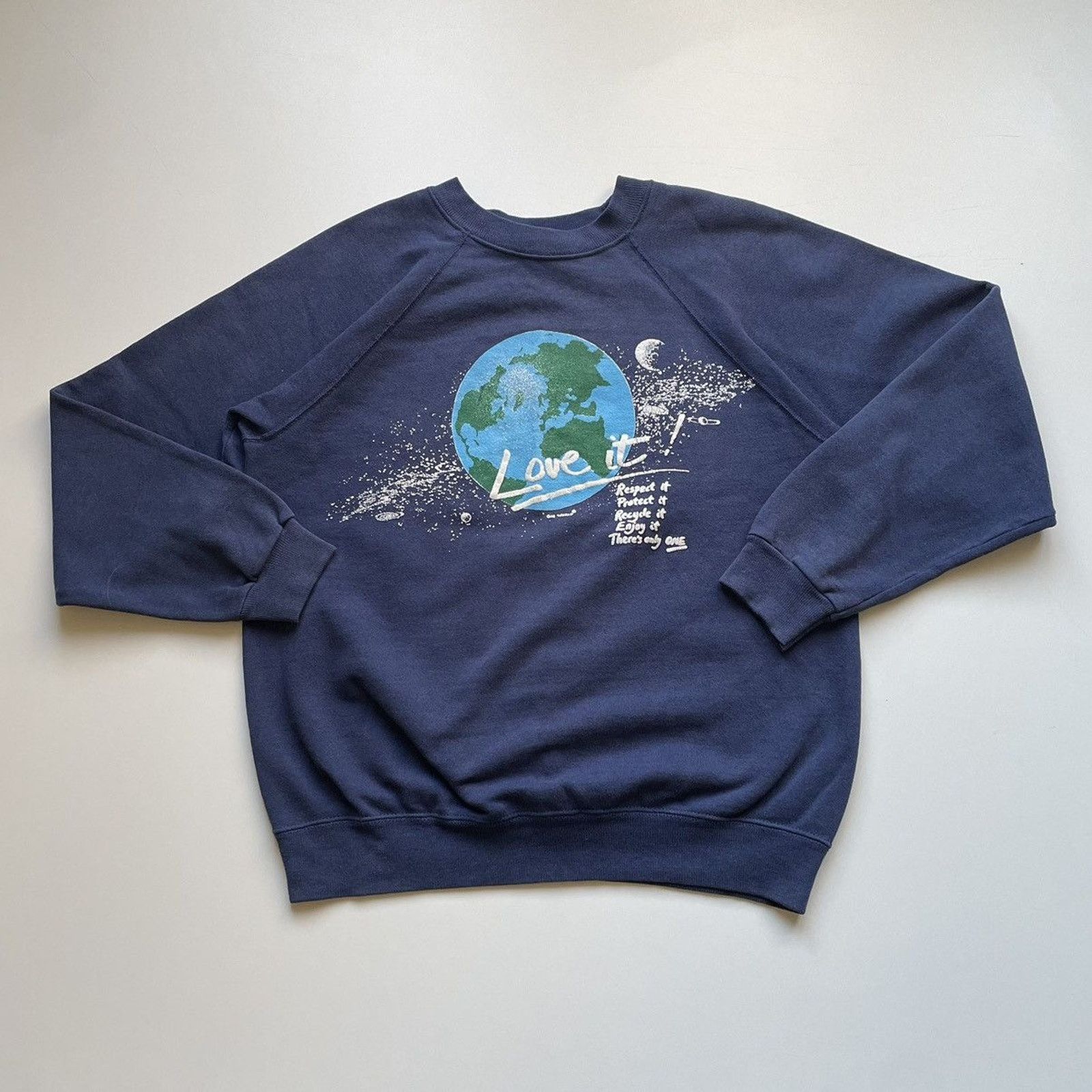 Hanes Vintage 80s Earth Love It Art Graphic Crewneck Small Rare T-Shirts, Hoodie, Sweatshirt | PodTeesHub.com