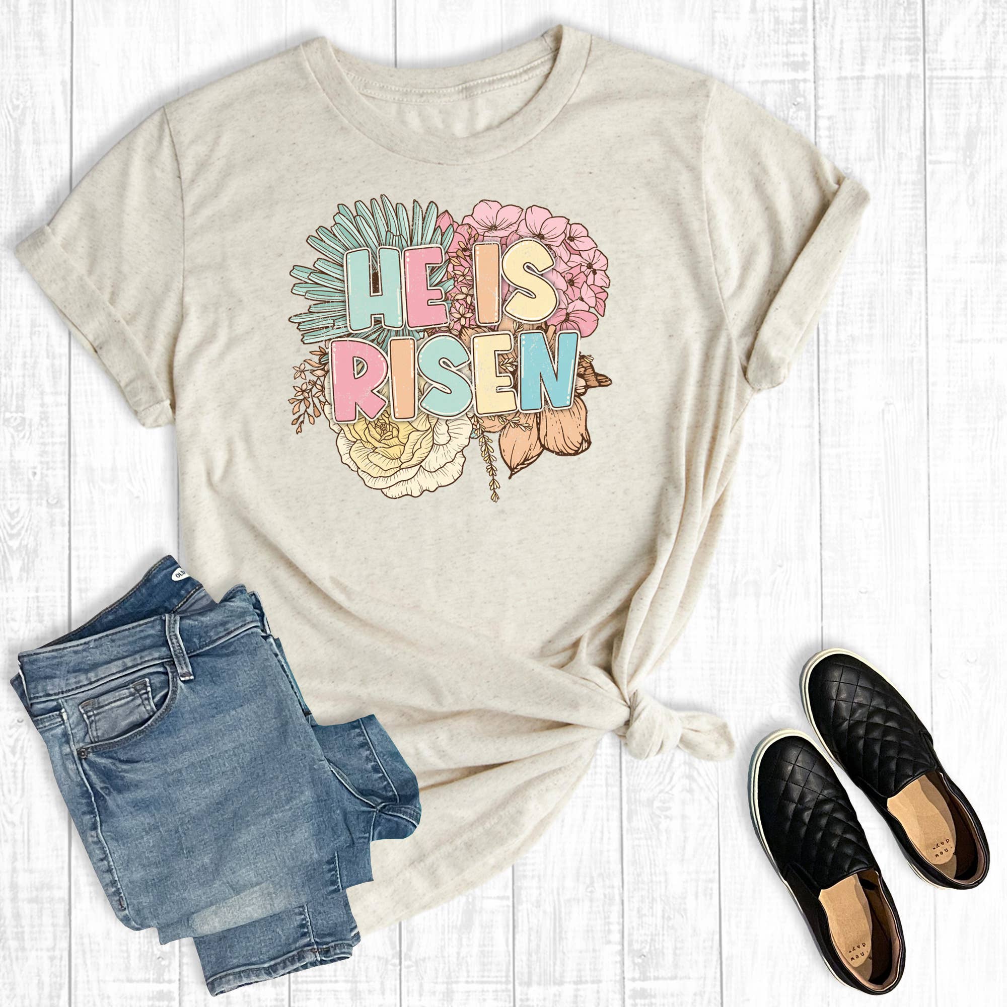 Easter He Is Risen Floral Graphic Tee Hoodie, Sweatshirt | PodTeesHub.com