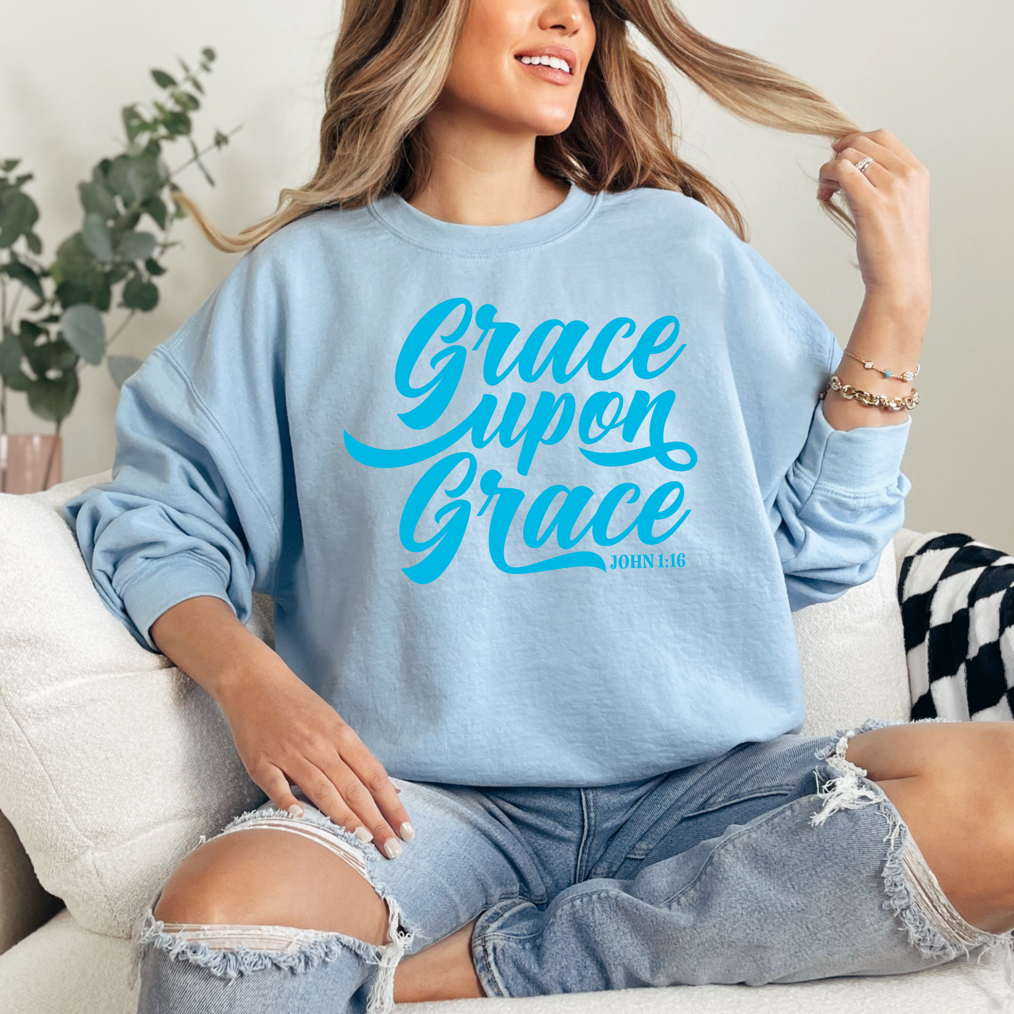 Grace Upon Grace Sweatshirt - Christian Spring Graphic Tee Hoodie | PodTeesHub.com