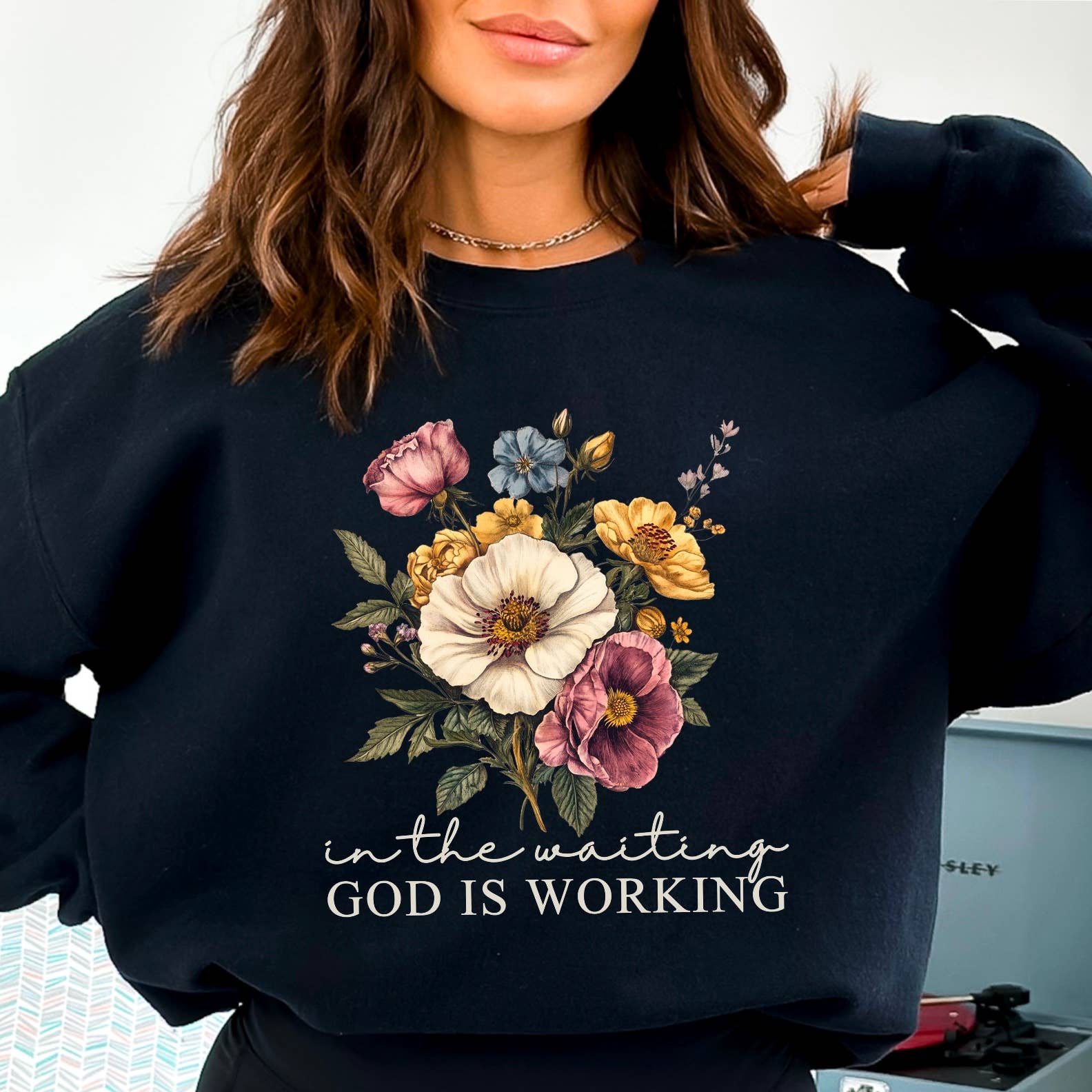 In the Waiting Christian Graphic Sweatshirt | Christian T-Shirts, Hoodie | PodTeesHub.com
