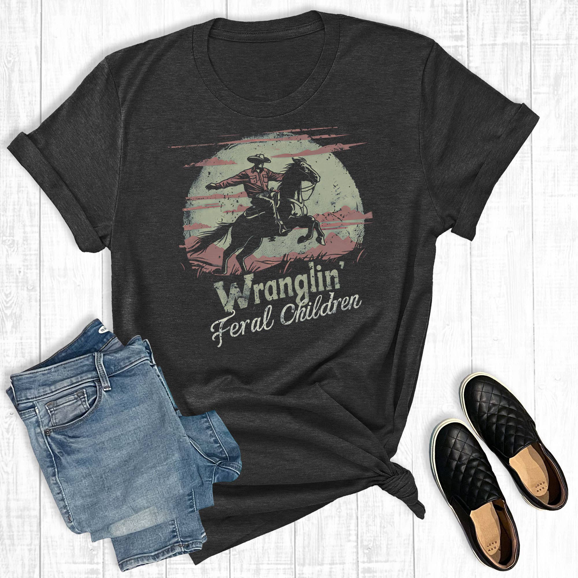 Western Mom Wrangling Feral Children Graphic Tee Hoodie, Sweatshirt | PodTeesHub.com