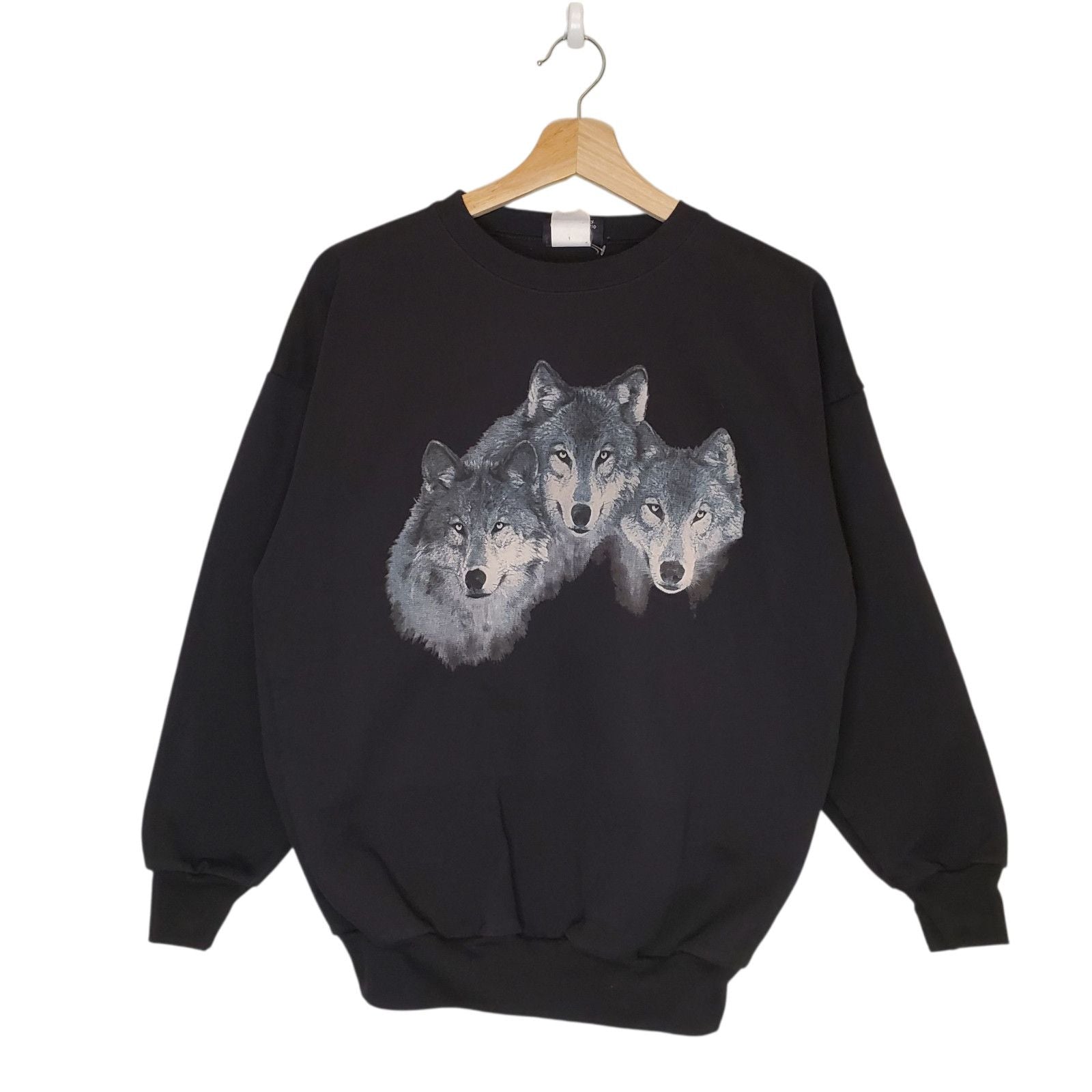 Vintage 90s Wolf Nature Graphic Crewneck Black Size S T-Shirts, Hoodie, Sweatshirt | PodTeesHub.com