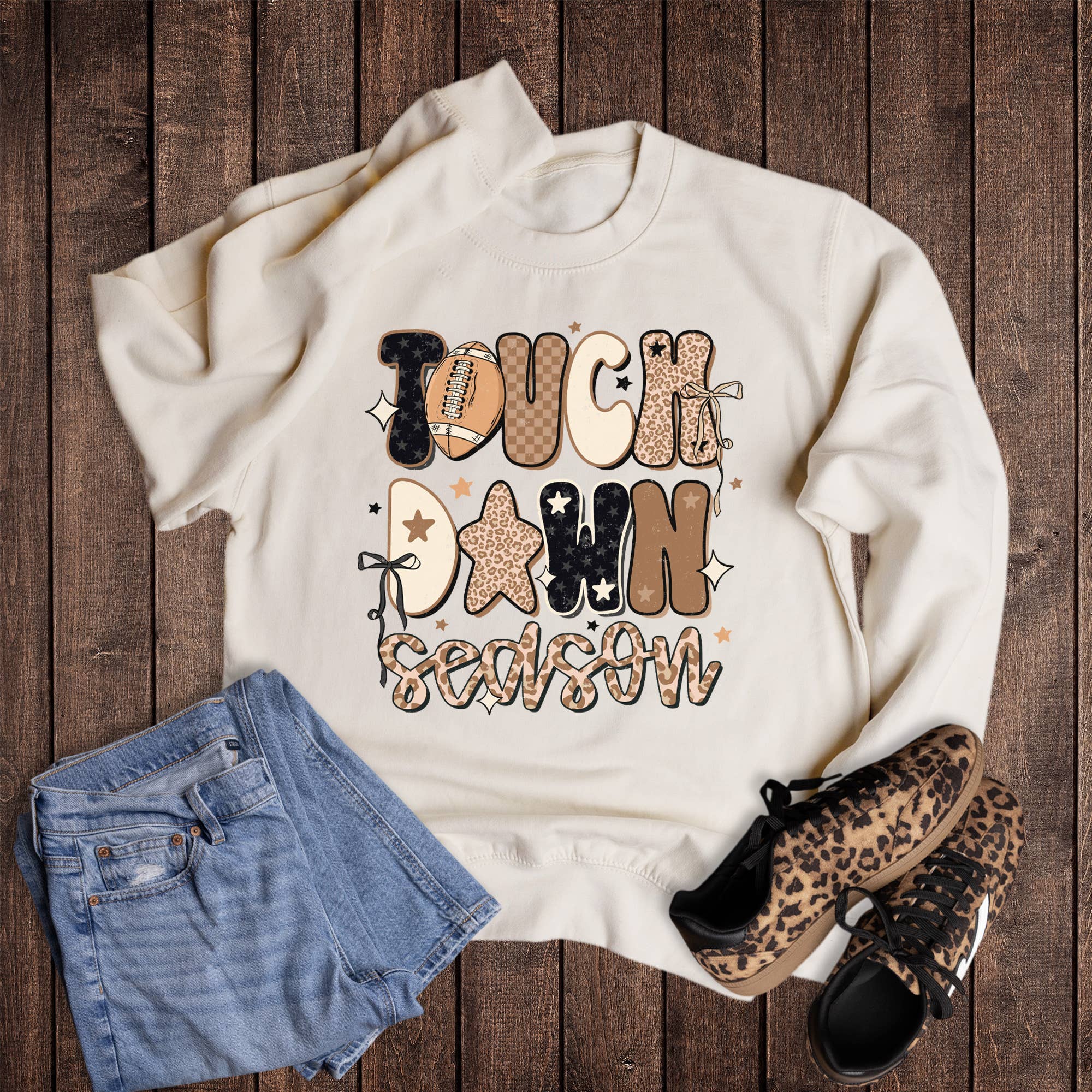 Football Check Leopard Star Touchdown Season Sweatshirt T-Shirts, Hoodie | PodTeesHub.com