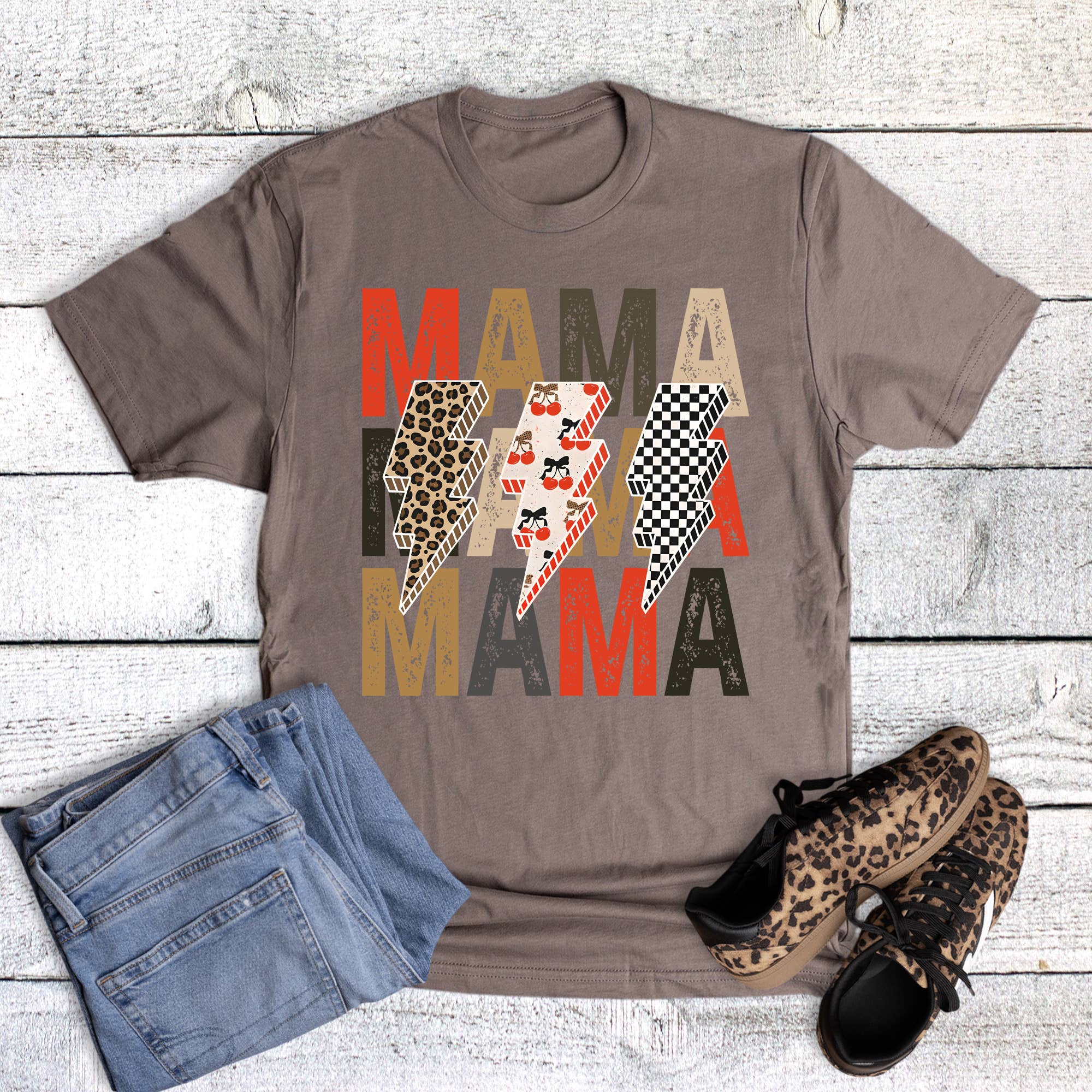 Retro Mama Lightning Bolt Graphic Tee Hoodie, Sweatshirt | PodTeesHub.com
