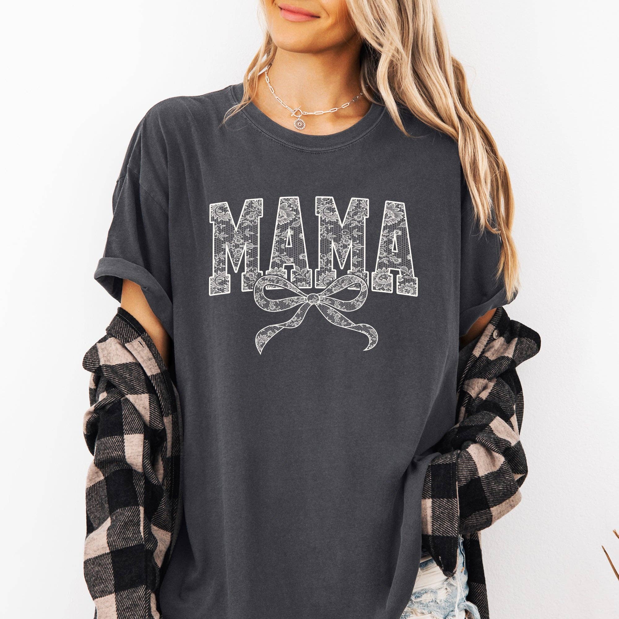 Mama, Bow, Ribbon, Faux Lace, Coquette Mother's Day Tshirt Hoodie, Sweatshirt | PodTeesHub.com