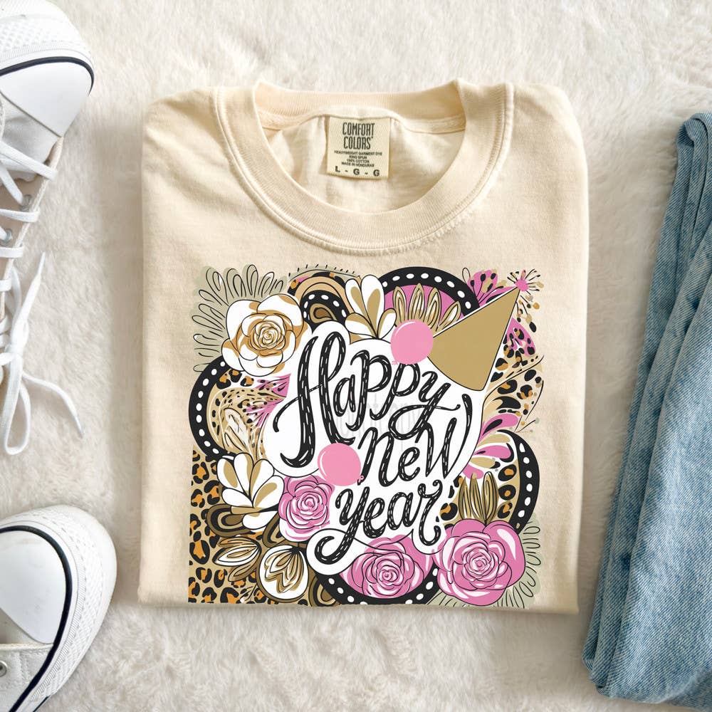 Happy New Year Floral Tee Hoodie, Sweatshirt | PodTeesHub.com