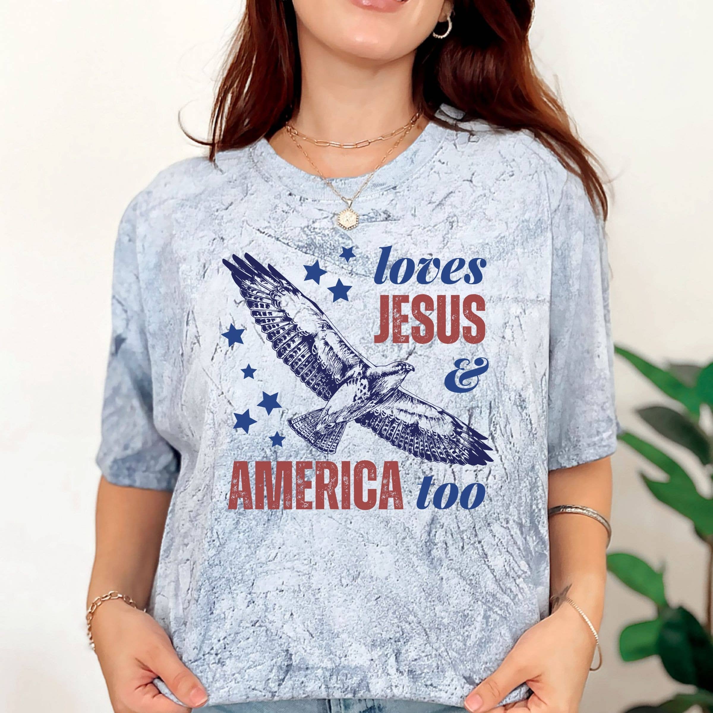 Loves Jesus and America Too Tee - 4Th of July Graphic Tee Hoodie, Sweatshirt | PodTeesHub.com