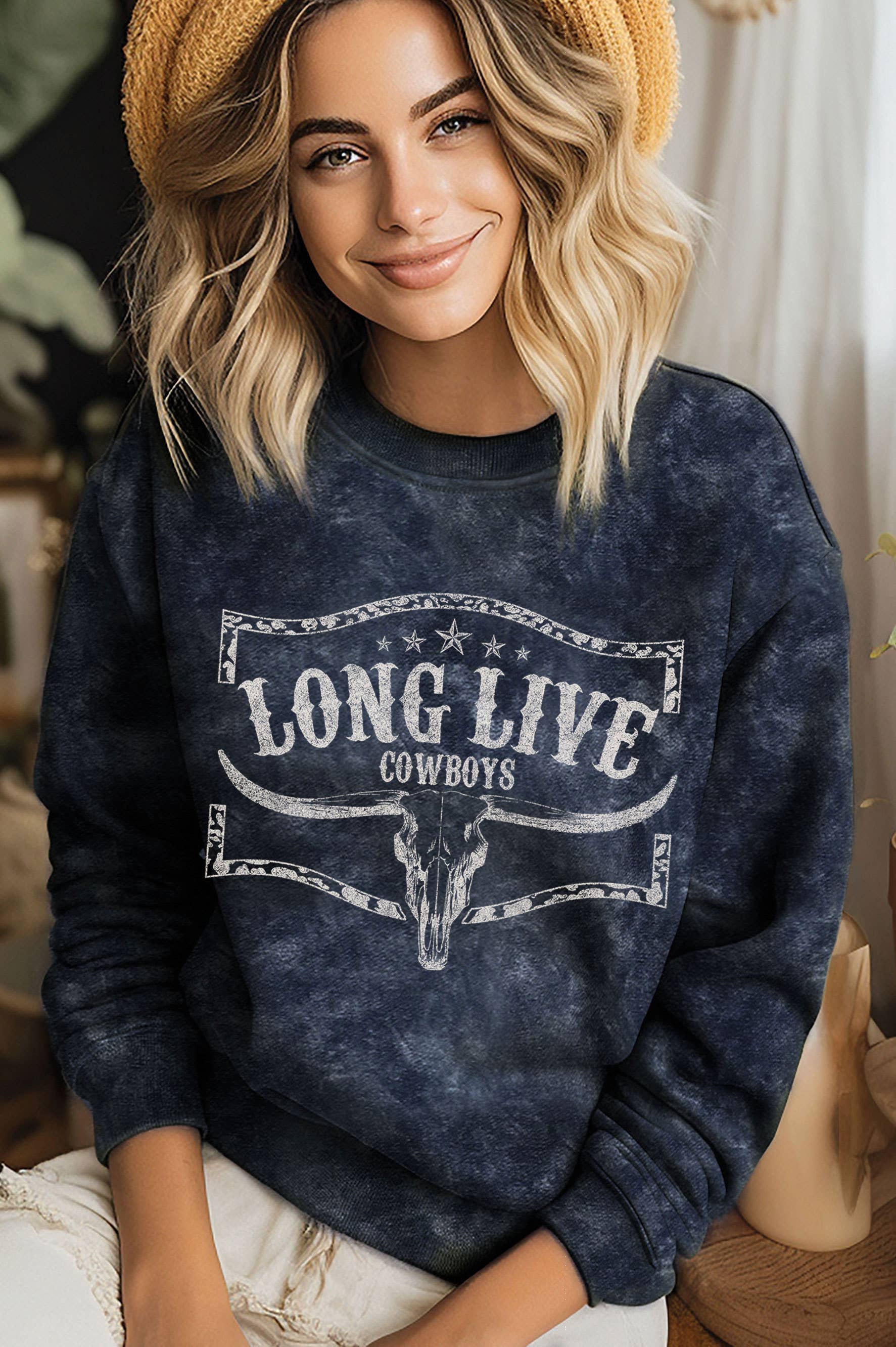 Long Live Cowboy Cowskull Mineral Graphic Brushed Sweatshirt T-Shirts, Hoodie | PodTeesHub.com