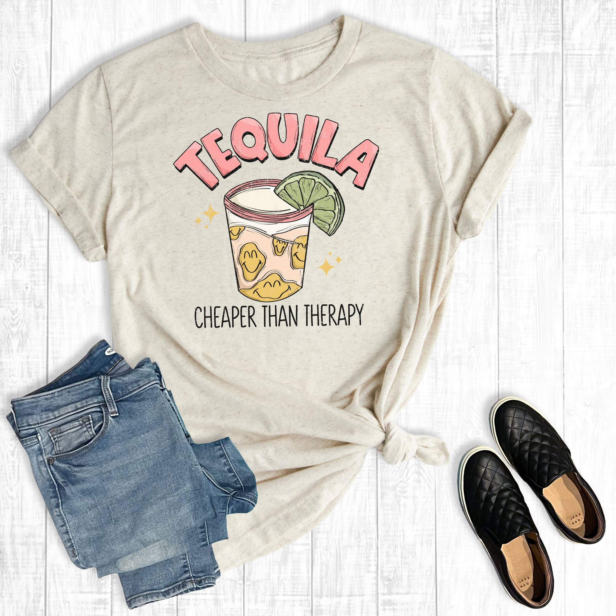Tequila Cheaper Than Therapy Graphic Tee Hoodie, Sweatshirt | PodTeesHub.com
