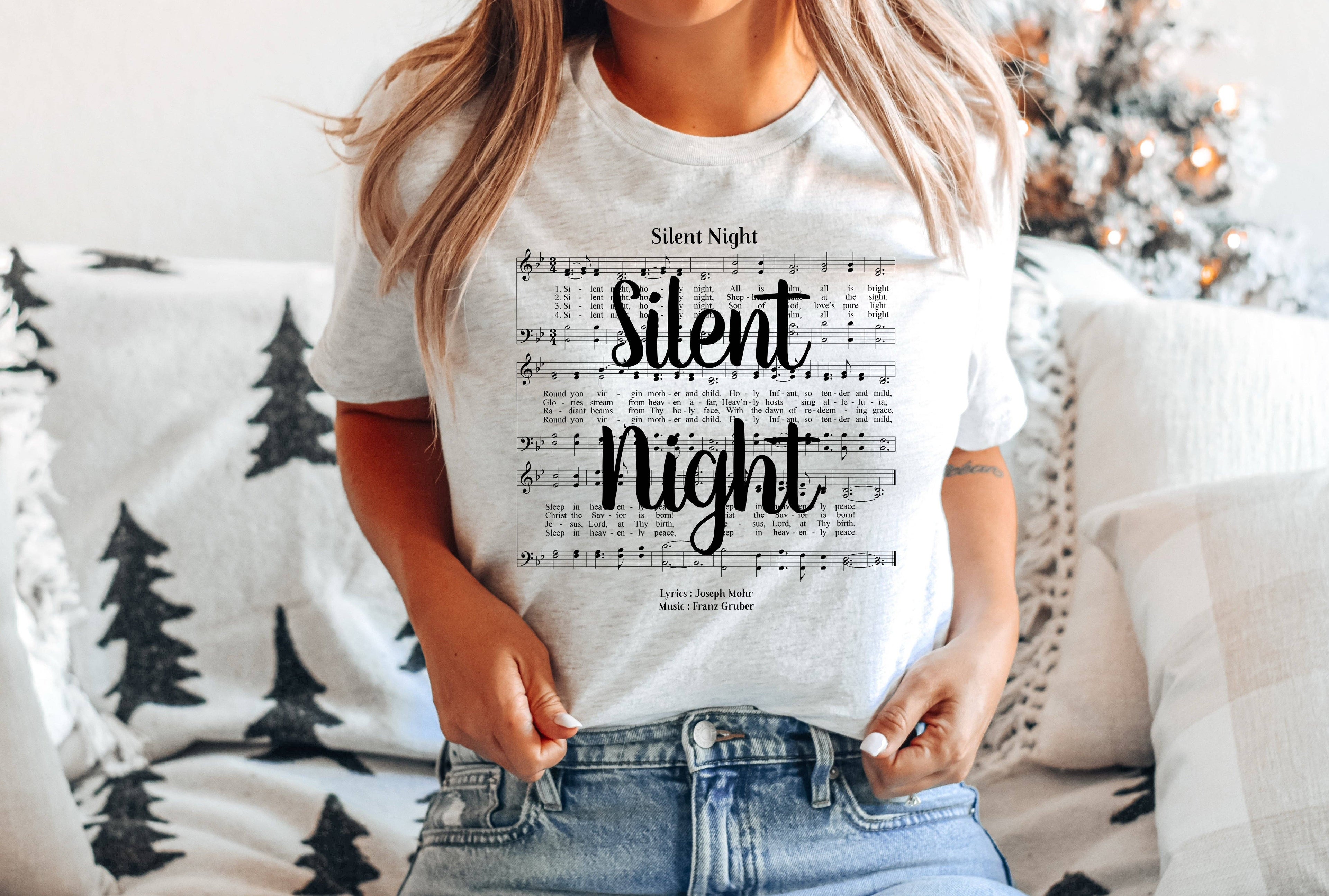 Silent Night Hymn T-Shirt - Black Ink Hoodie, Sweatshirt | PodTeesHub.com