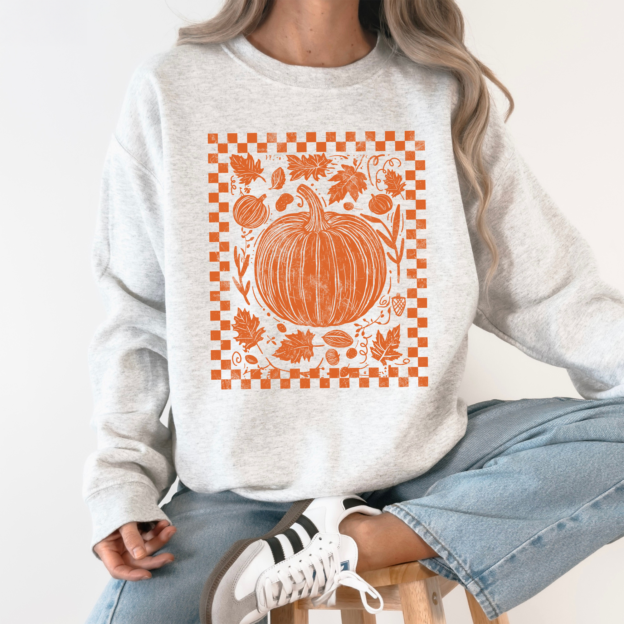 Checkered Pumpkin, Minimalist, Autumn, Fall Sweatshirt T-Shirts, Hoodie | PodTeesHub.com