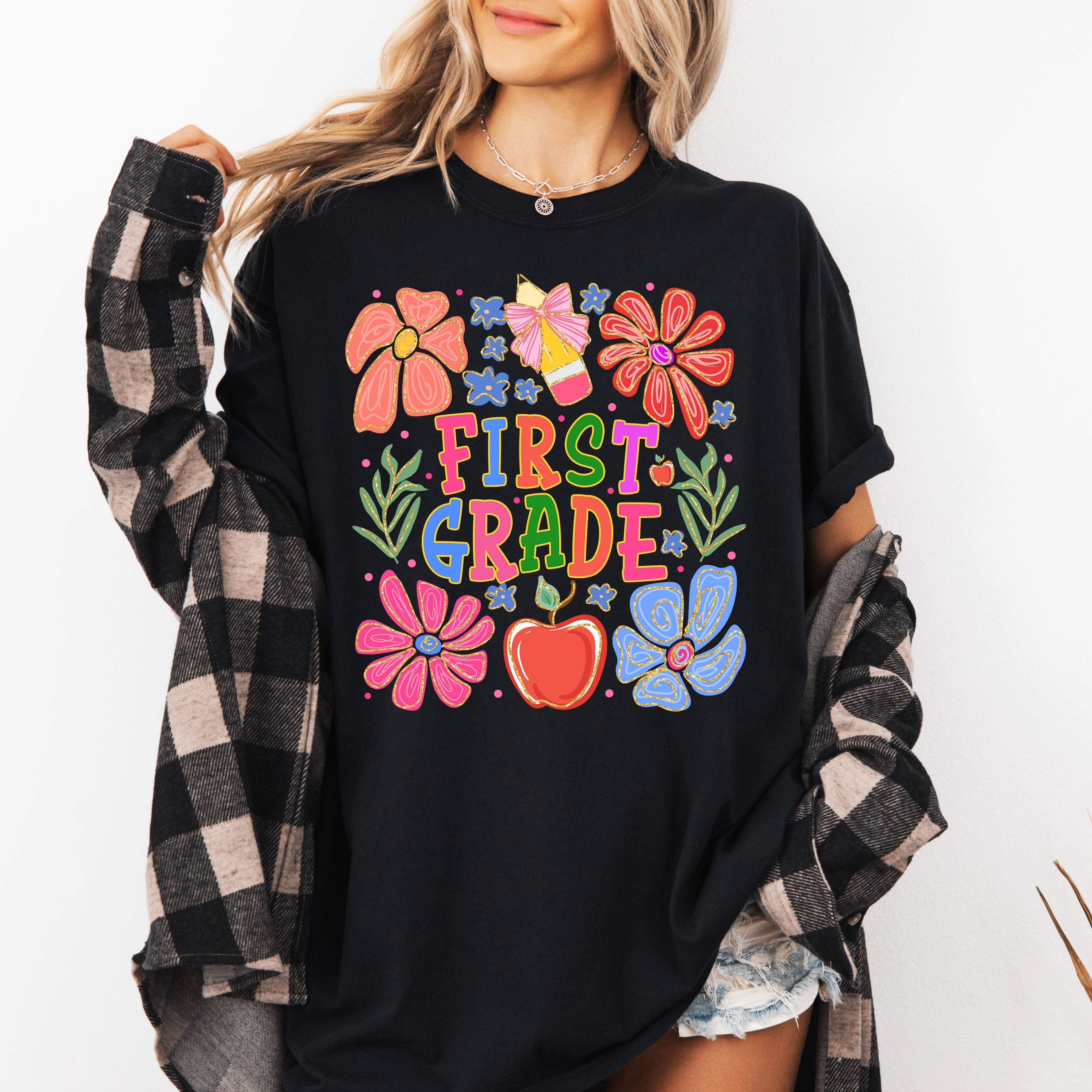 First Grade, Boho, Teacher, Back To School, Floral T-Shirt Hoodie, Sweatshirt | PodTeesHub.com
