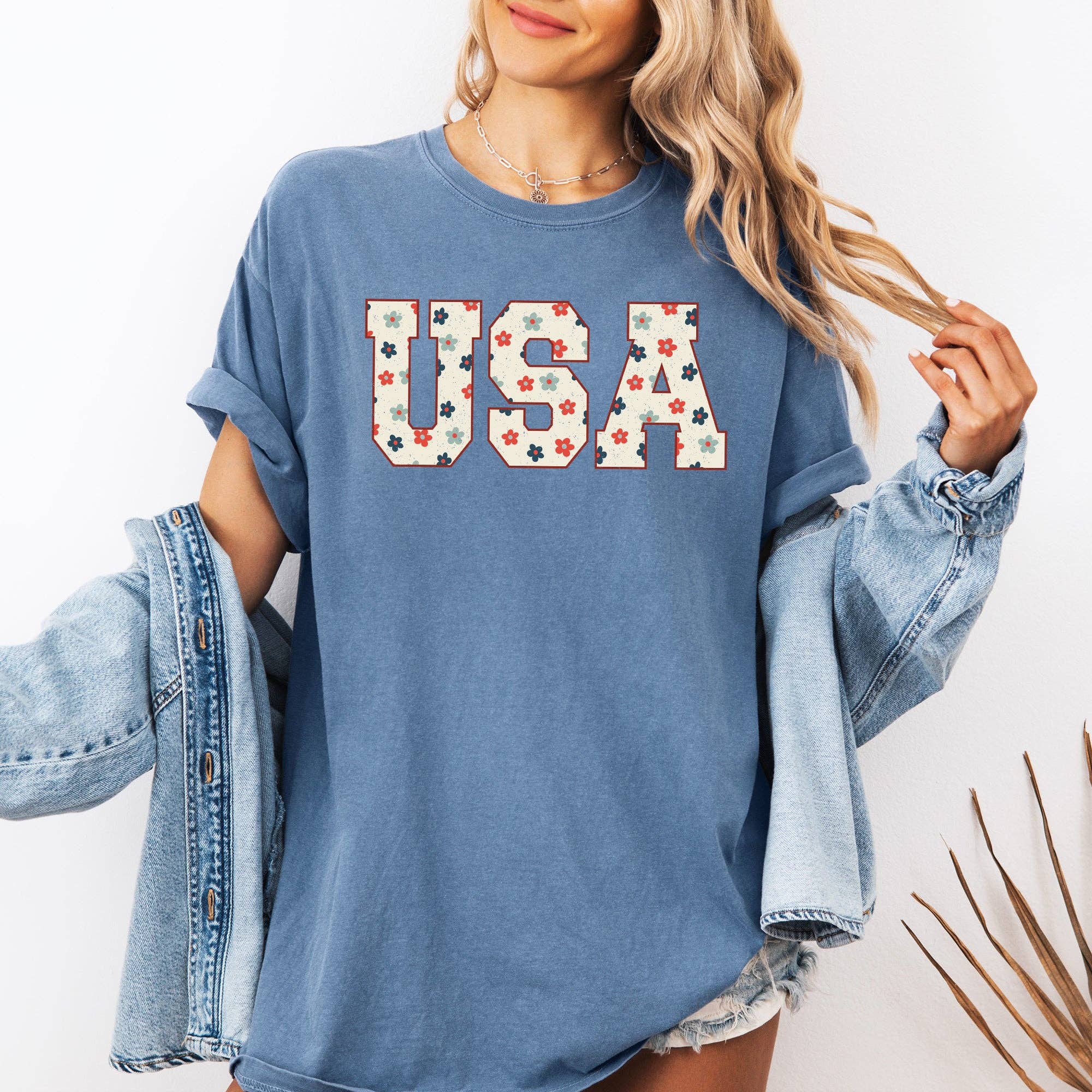 USA Flowers Minimalist Patriotic America 4th of July Tshirt Hoodie, Sweatshirt | PodTeesHub.com