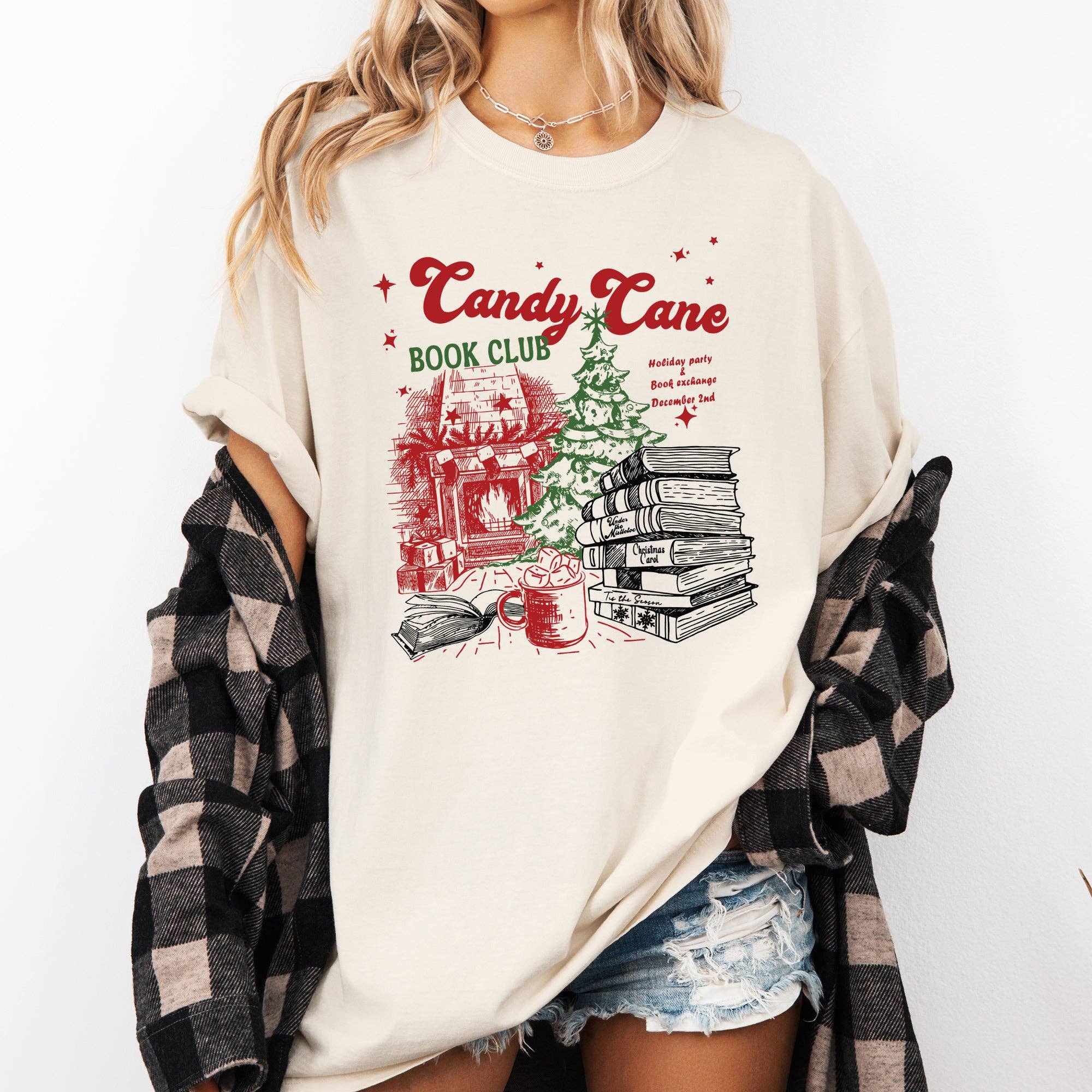 Candy Cane Book Club, Christmas, Reading Santa Xmas Tshirt Hoodie, Sweatshirt | PodTeesHub.com