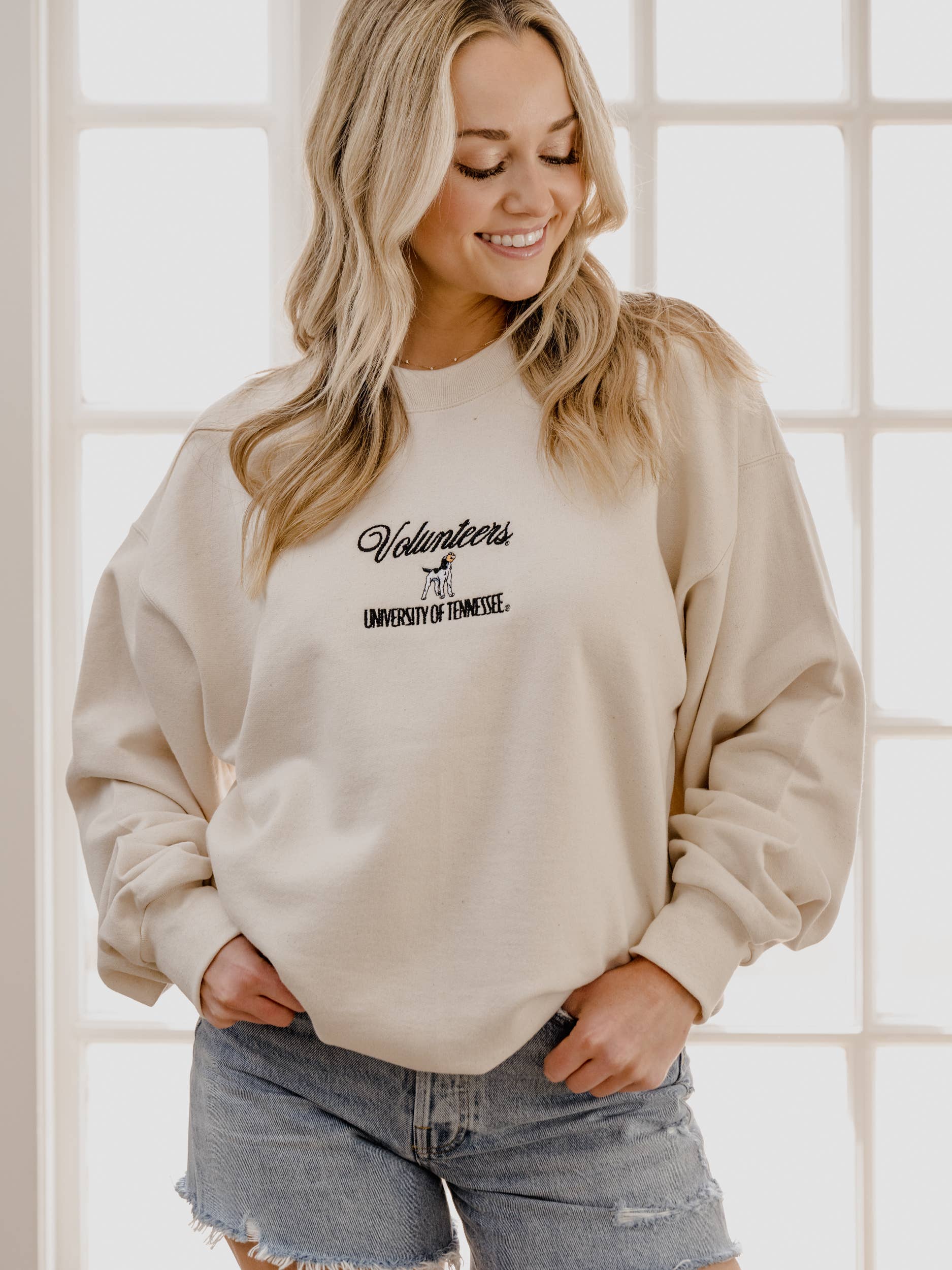 Tennessee Vols Embroidered Script Cream Sweatshirt T-Shirts, Hoodie | PodTeesHub.com