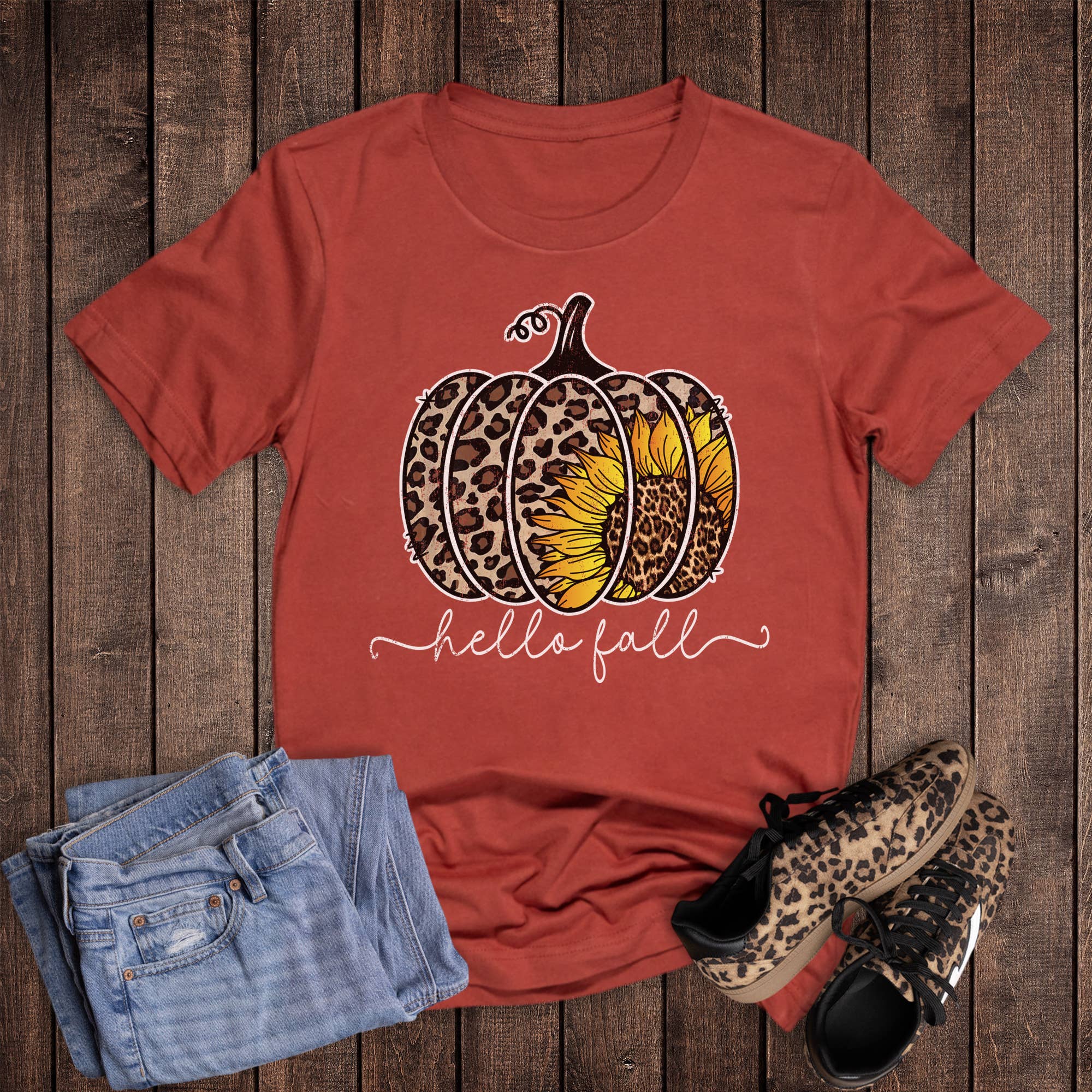 Hello Fall Sunflower Pumpkin Graphic Tee Hoodie, Sweatshirt | PodTeesHub.com