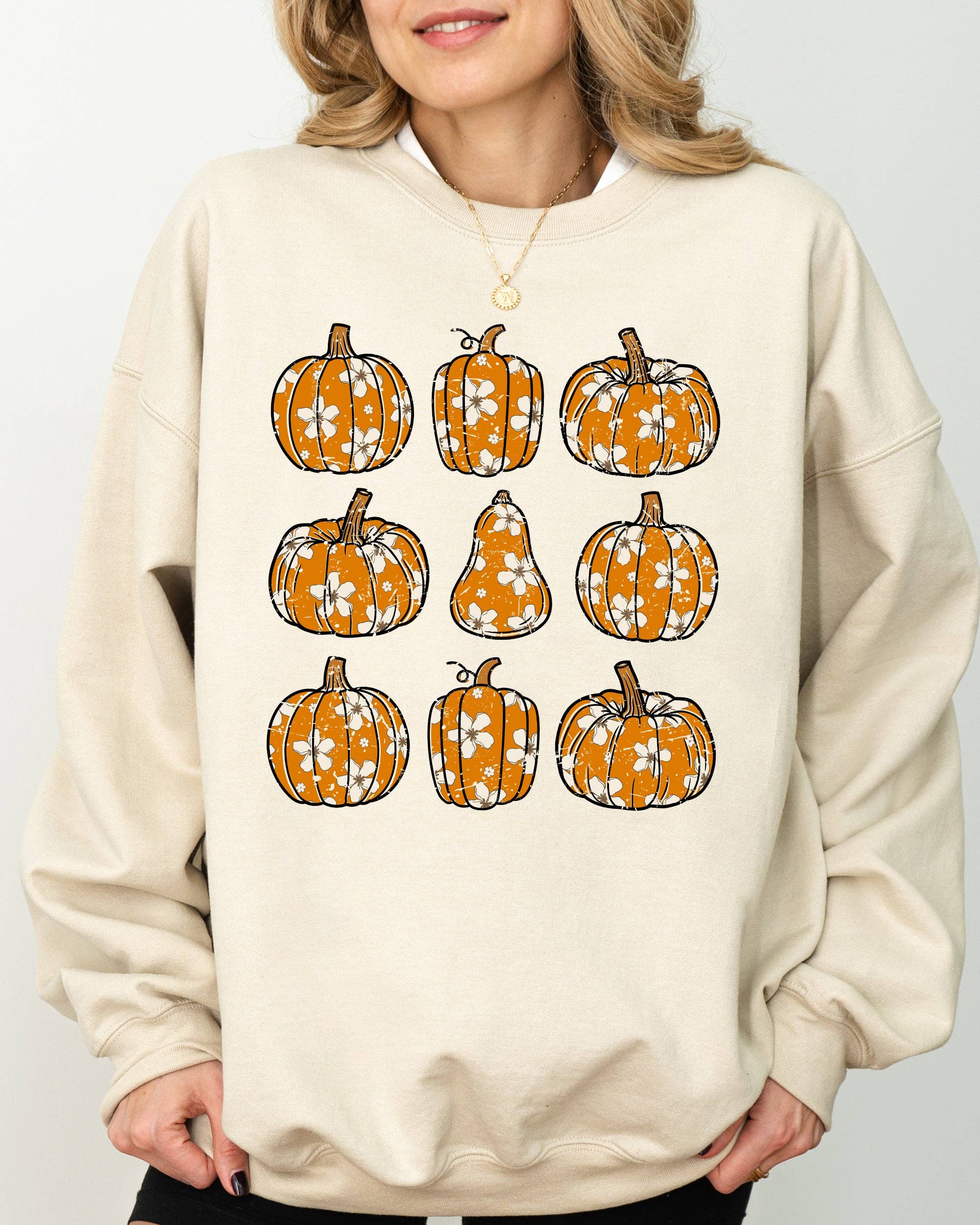 Retro Floral Pumpkins, Halloween, Fall, Autumn Sweatshirt T-Shirts, Hoodie | PodTeesHub.com