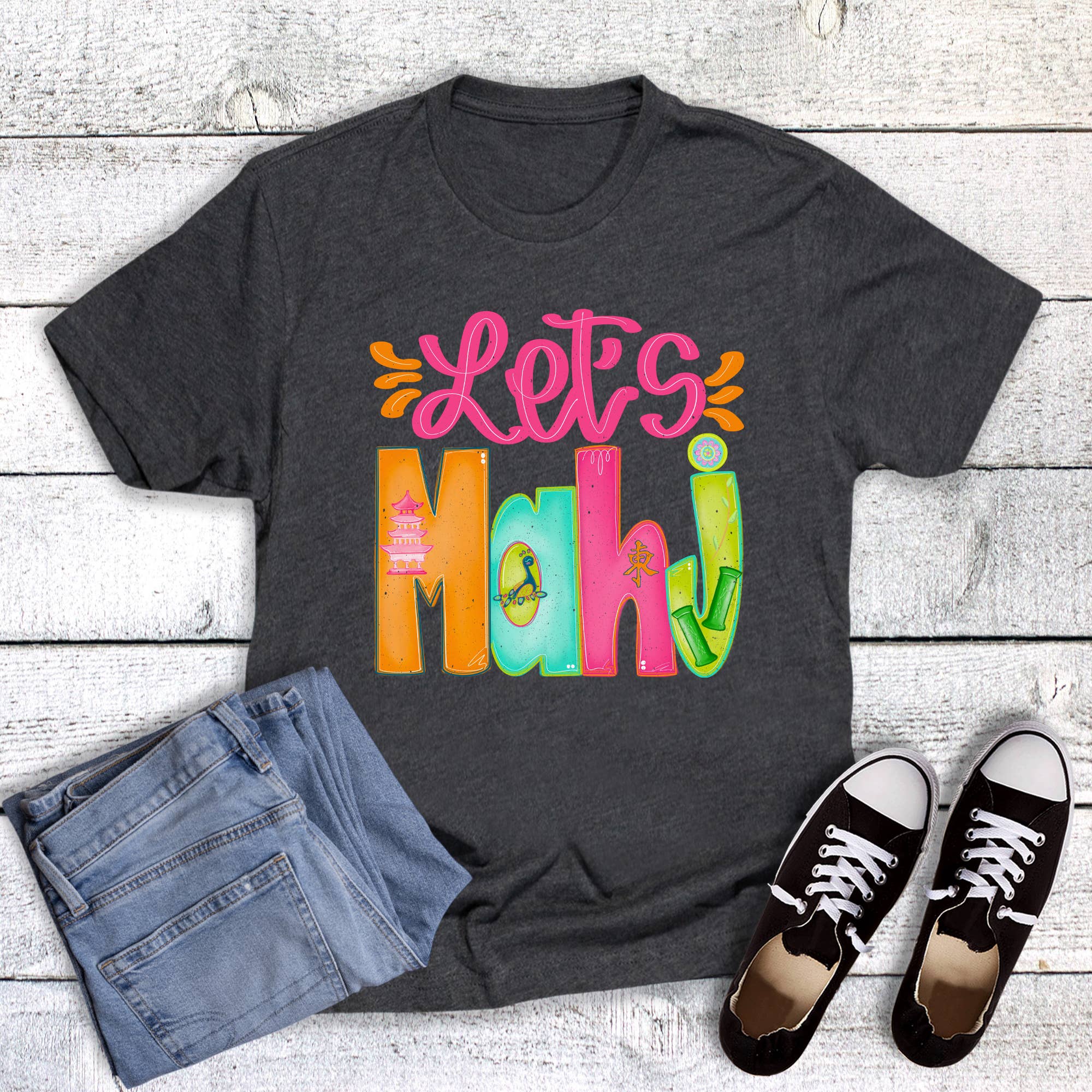 Mahjong Let's Mahj Graphic Tee Hoodie, Sweatshirt | PodTeesHub.com