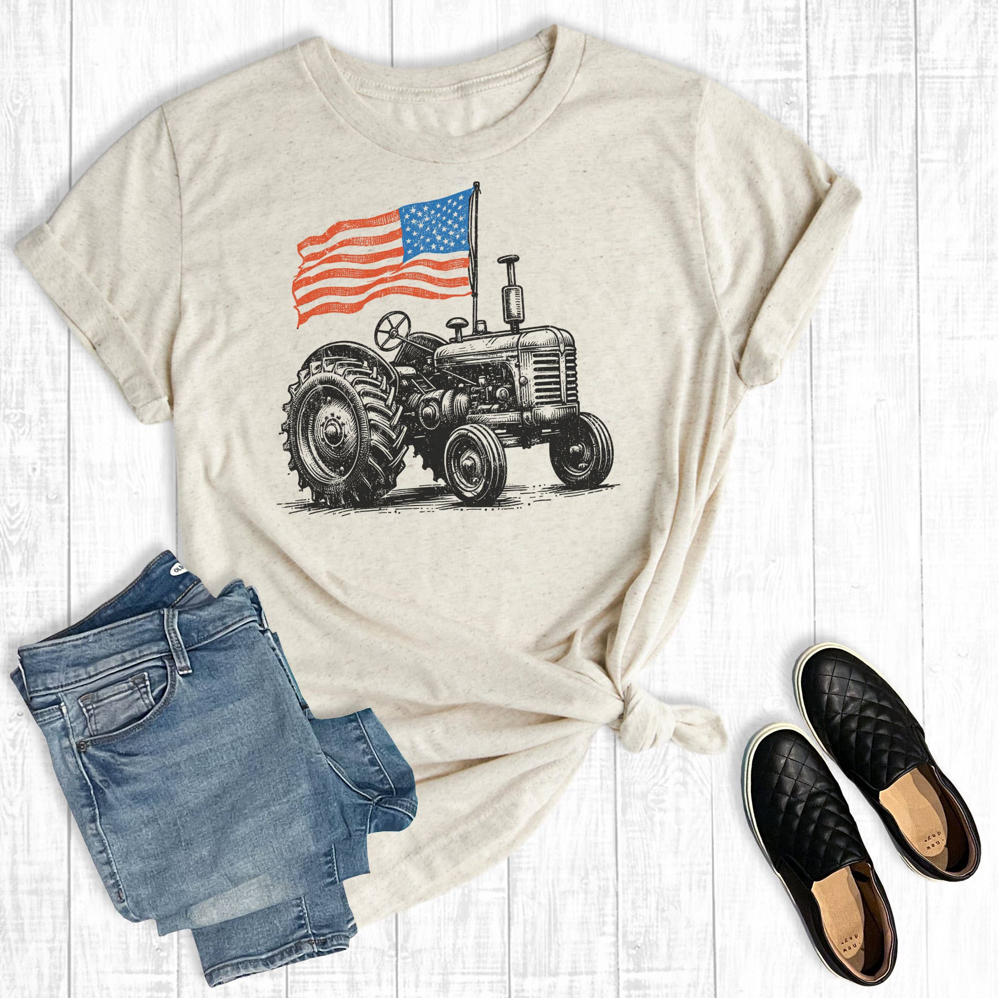 4th of July American Flag Tractor Graphic Tee Hoodie, Sweatshirt | PodTeesHub.com