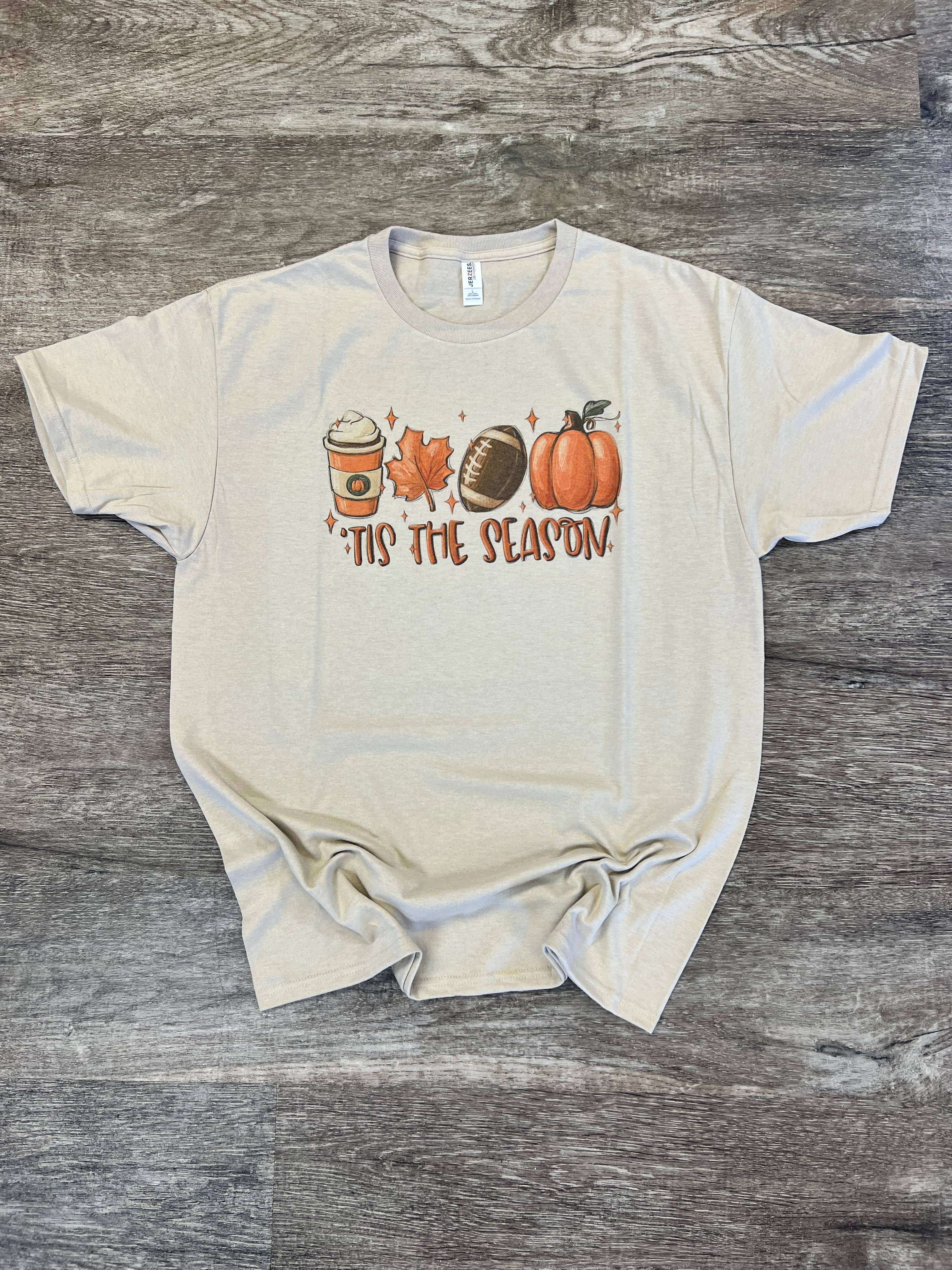 Tis the Season Fall Football Pumpkin On Sand Tee Hoodie, Sweatshirt | PodTeesHub.com