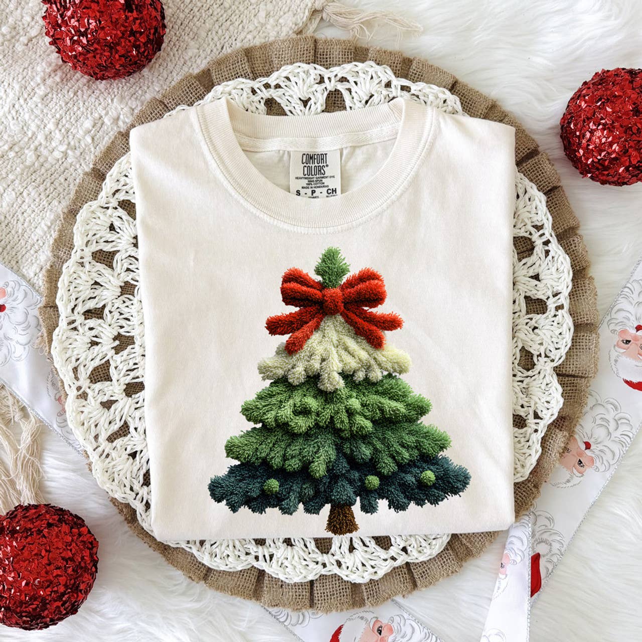 Faux Latch Hook Yarn Christmas Tree Tee Hoodie, Sweatshirt | PodTeesHub.com