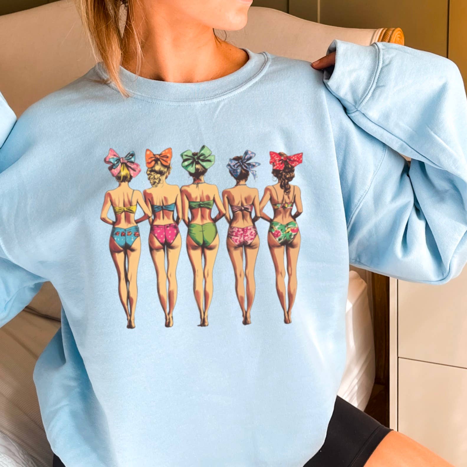 Retro Vintage Beach Bikini Girls  Graphic Sweatshirt T-Shirts, Hoodie | PodTeesHub.com