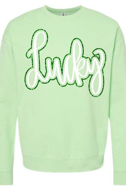 Lucky Cursive Double Puff-Glitter Sweatshirt T-Shirts, Hoodie | PodTeesHub.com
