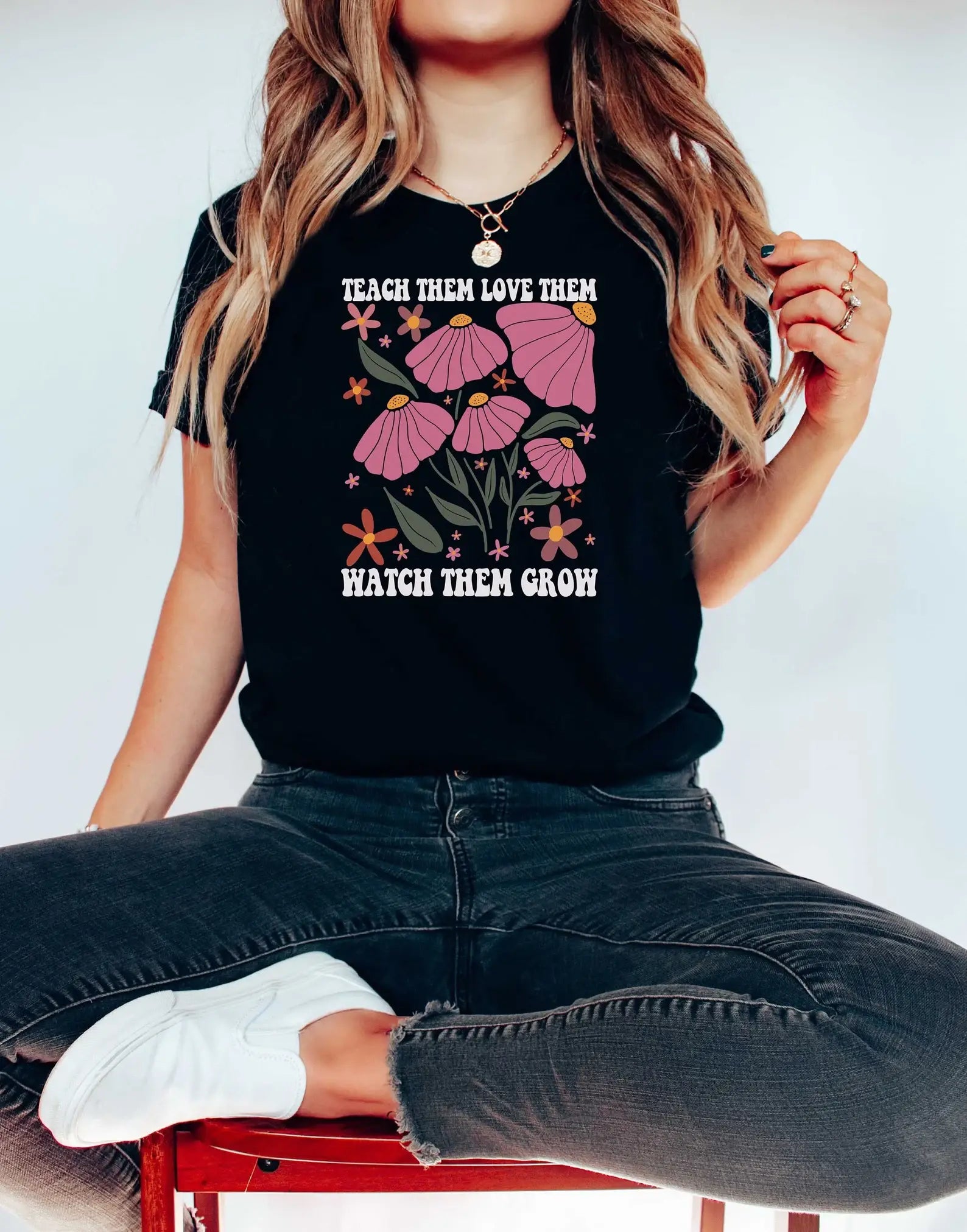 Teach Them Love Watch Them Grow T-Shirt, Floral School Shirt Hoodie, Sweatshirt | PodTeesHub.com