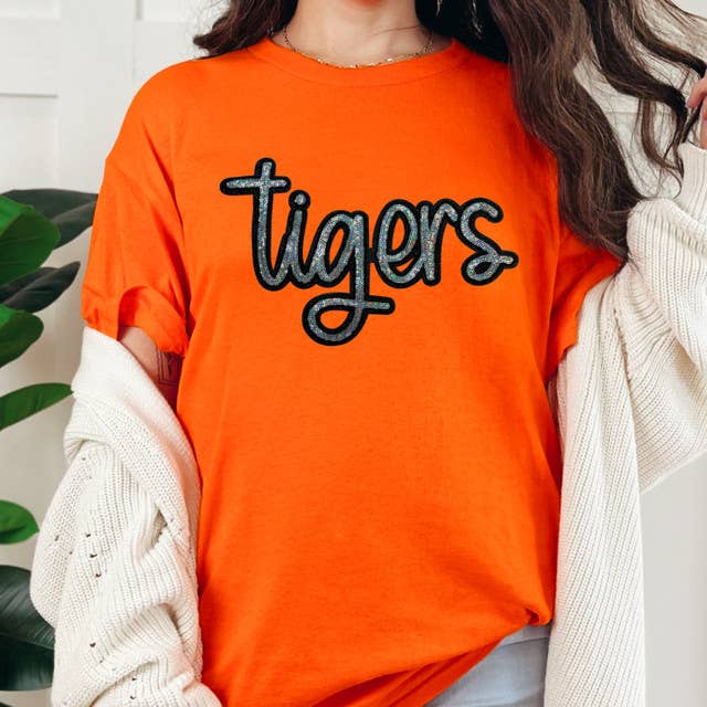 Tigers Sequin Patch Orange Everyday Tee Hoodie, Sweatshirt | PodTeesHub.com