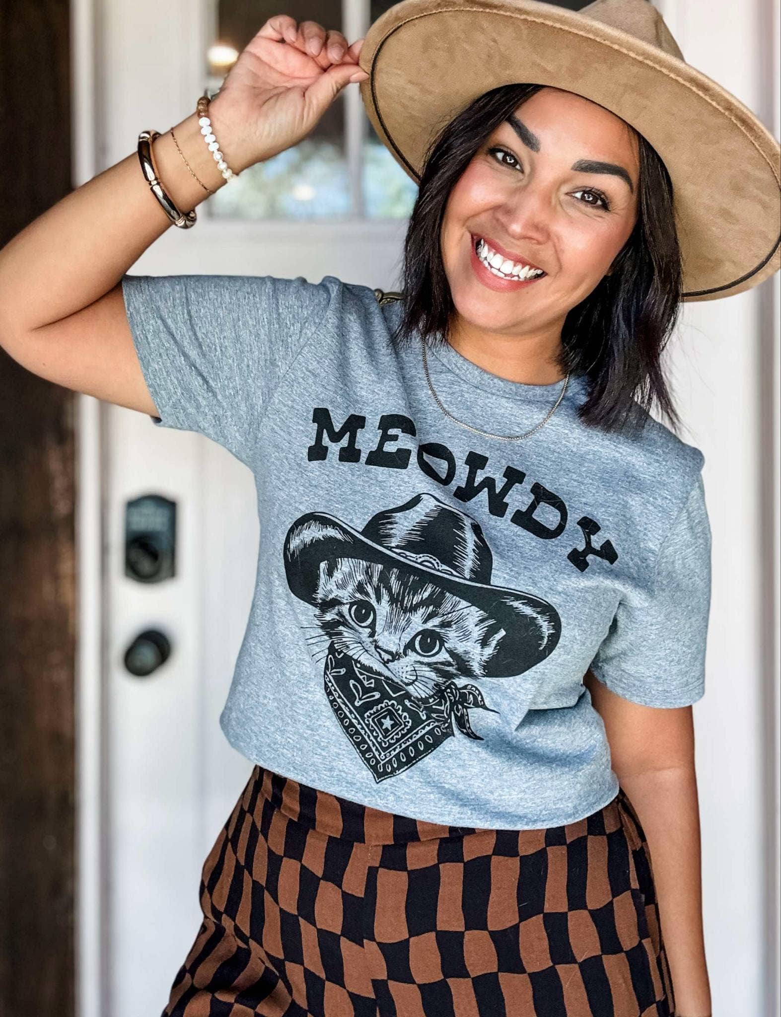 Meowdy Cowboy Kitty Graphic Tee, Graphic Shirt, Western Tee Hoodie, Sweatshirt | PodTeesHub.com