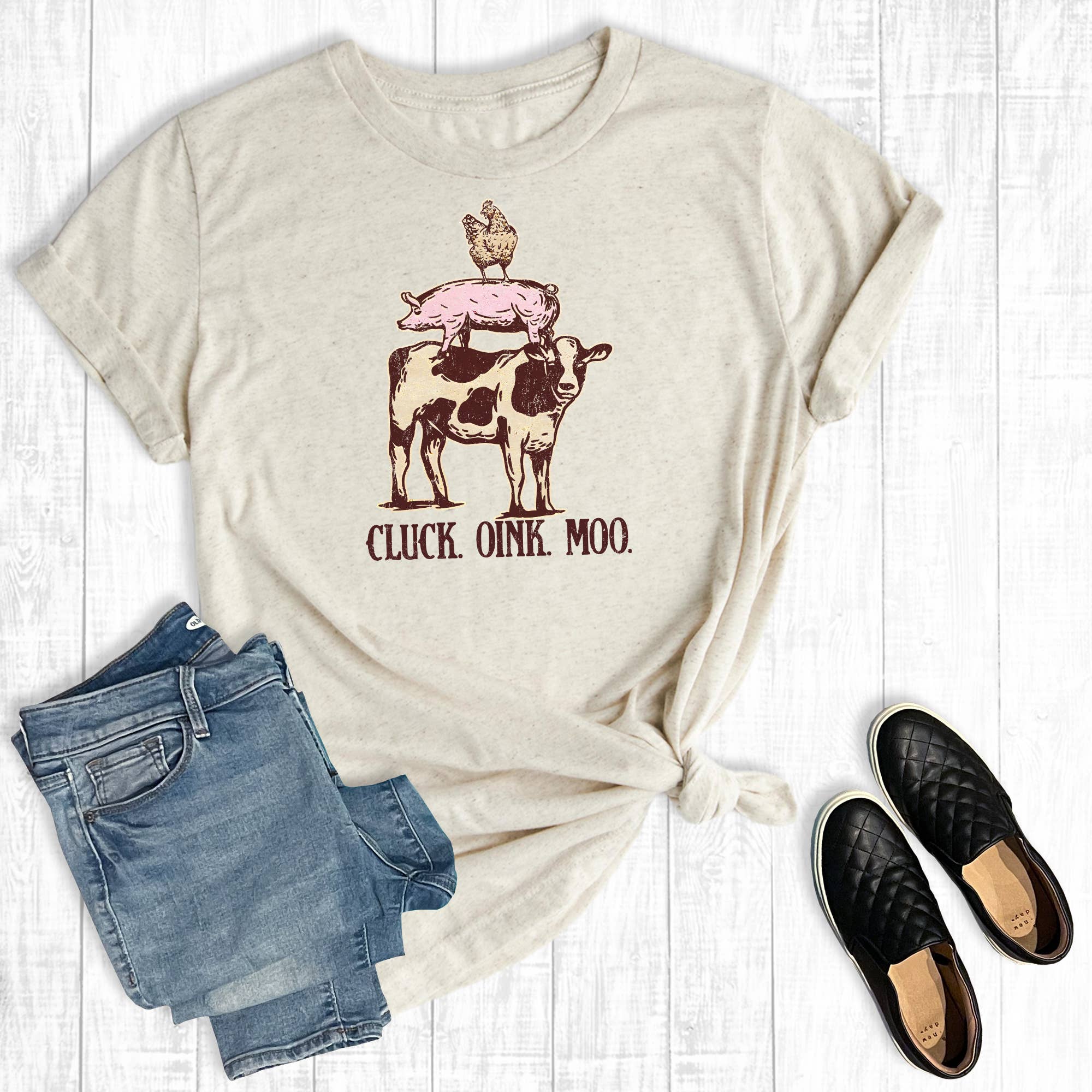 Western Cluck Oink Moo Graphic Tee Hoodie, Sweatshirt | PodTeesHub.com