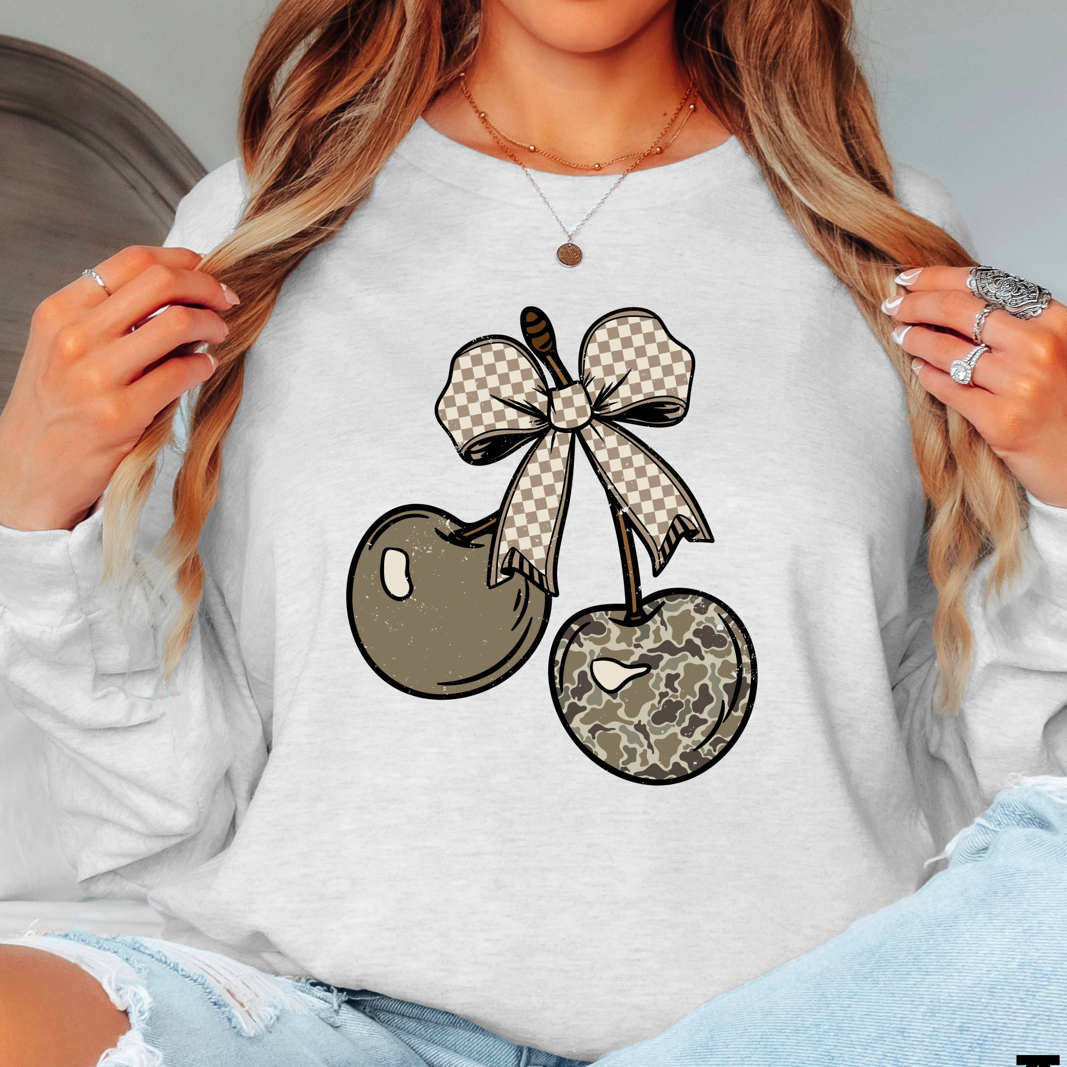 Camo Cherries Southern  Shirt | Long Sleeve Gildan Hoodie, Sweatshirt | PodTeesHub.com