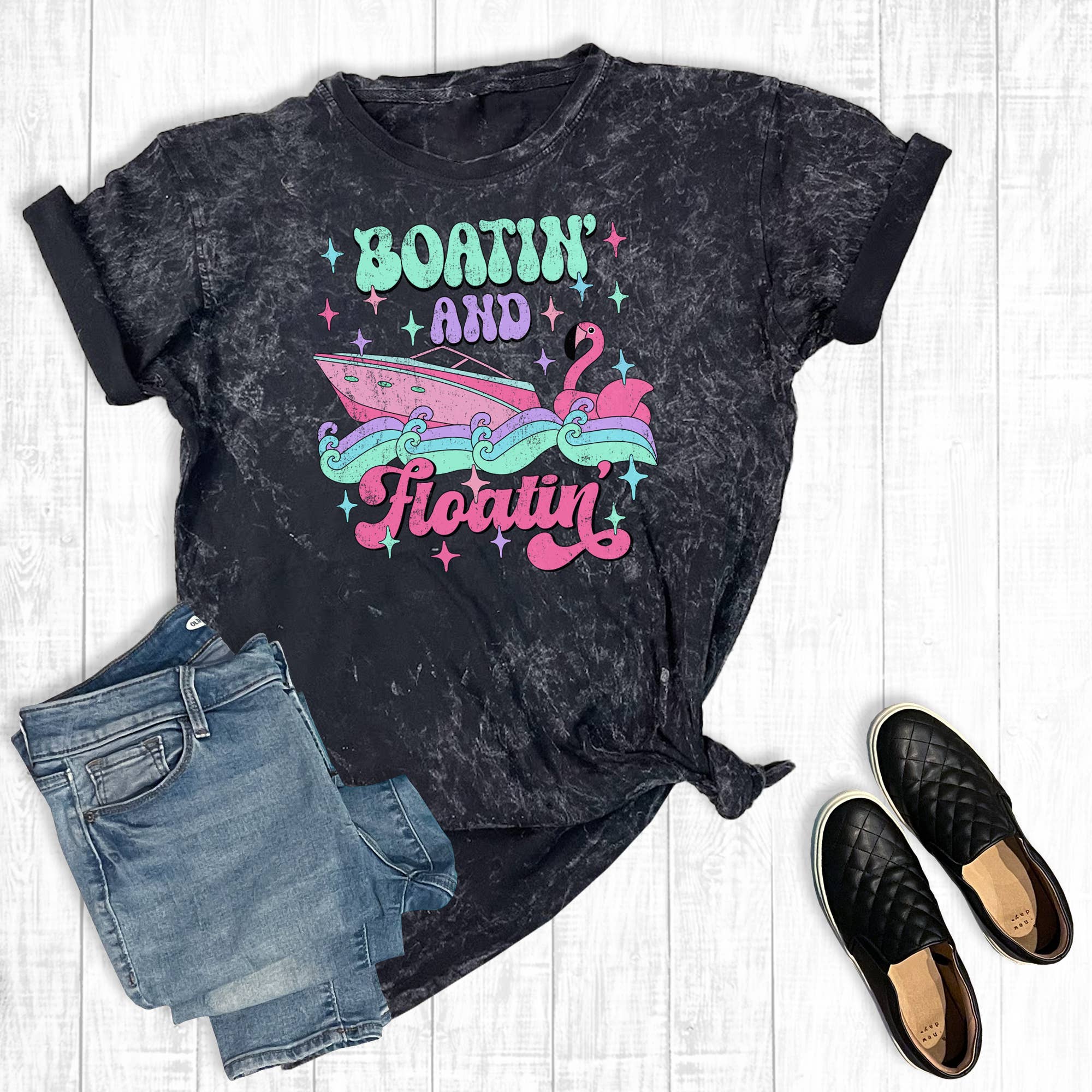 Summer Boatin' and Floatin' Mineral Wash Graphic Tee Hoodie, Sweatshirt | PodTeesHub.com