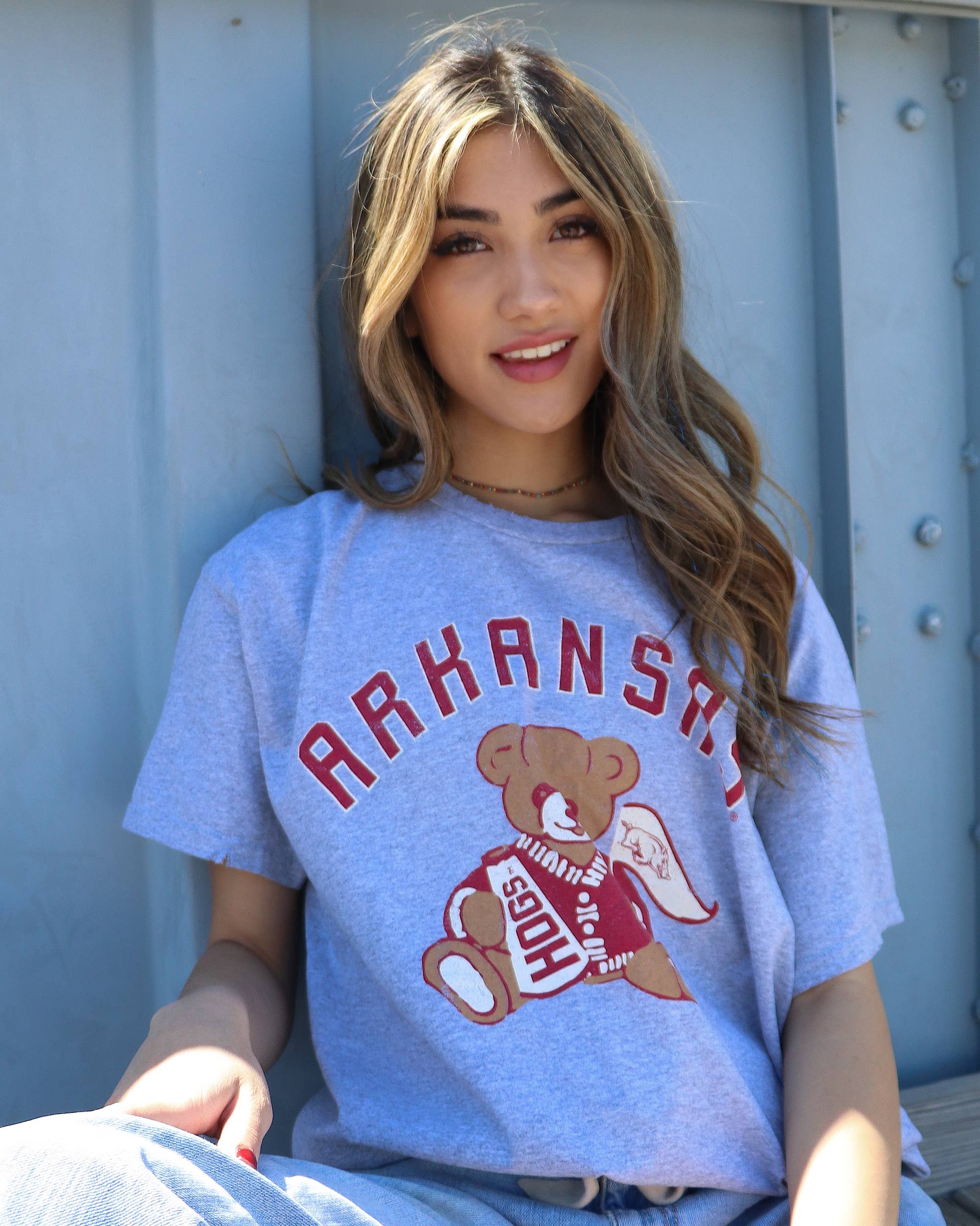 University of Arkansas Razorbacks Bear Gray Thrifted Tee Hoodie, Sweatshirt | PodTeesHub.com