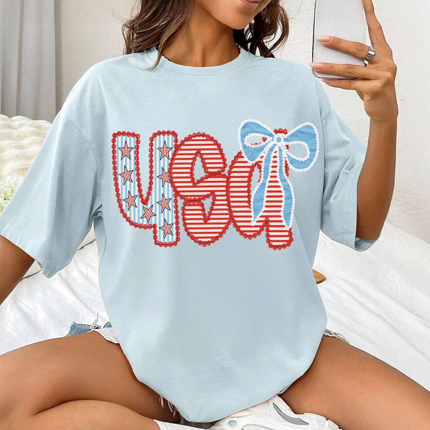 Patterned USA Coquette Floral Tee Hoodie, Sweatshirt | PodTeesHub.com