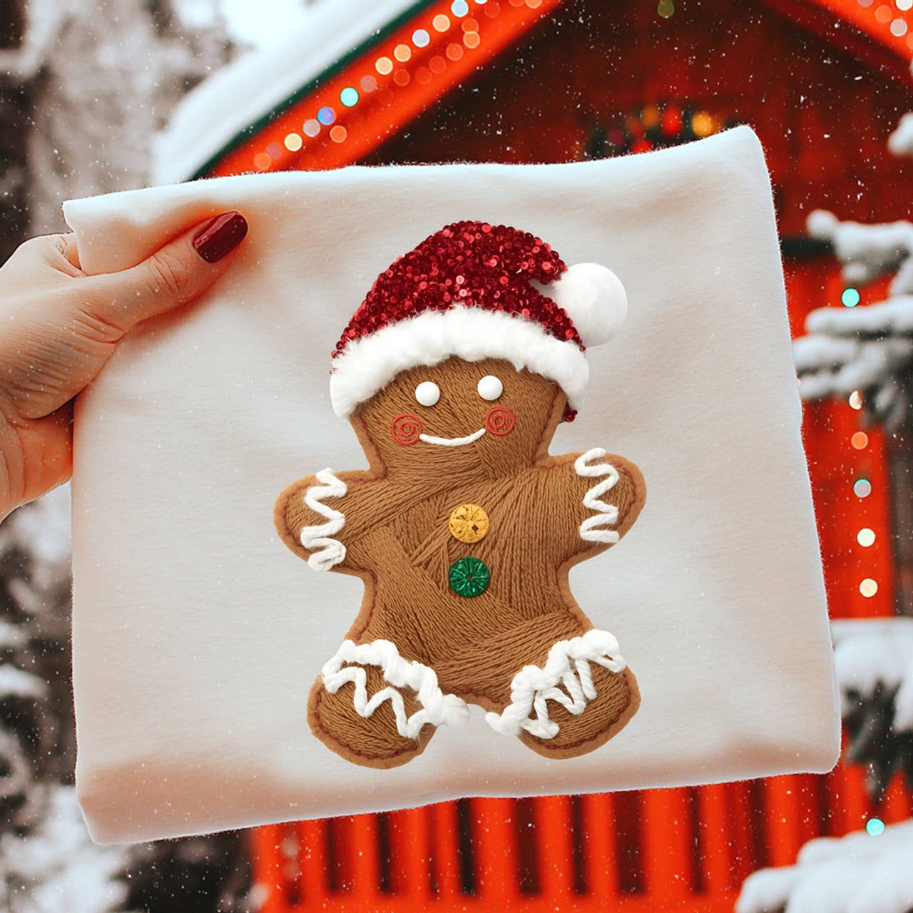 Faux Yarn Gingerbread Tee Hoodie, Sweatshirt | PodTeesHub.com