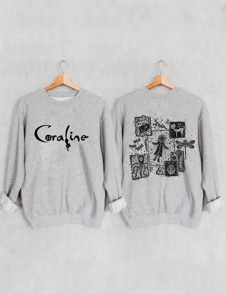 Coraline Sweatshirt - Vintage Horror Spooky Season Fan Tee Hoodie | PodTeesHub.com