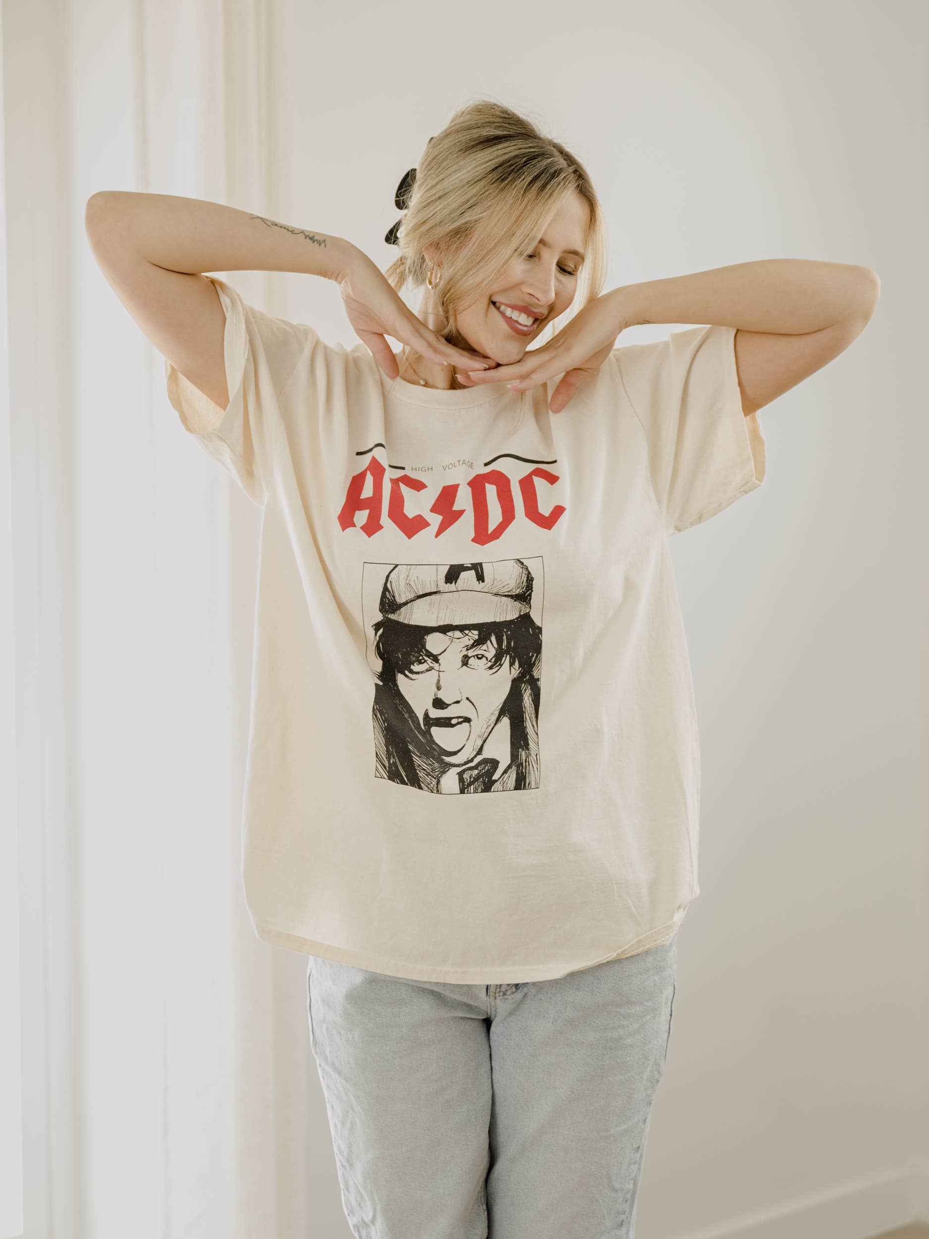 Acdc High Voltage Sketch Off White Thrifted Graphic Tee Hoodie, Sweatshirt | PodTeesHub.com