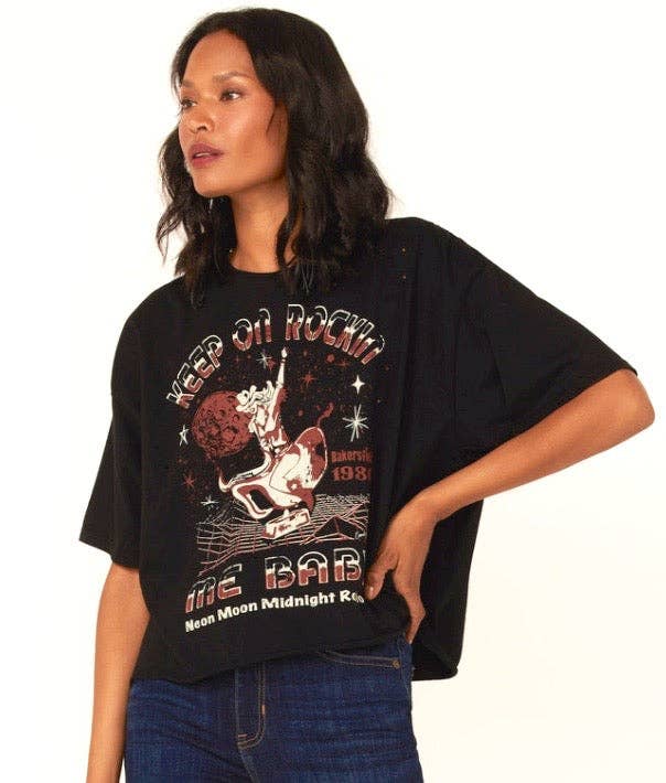 Keep On Rockin Me Baby 1980's Oversized Distressed Cropped T Shirt.Jpg Hoodie, Sweatshirt | PodTeesHub.com