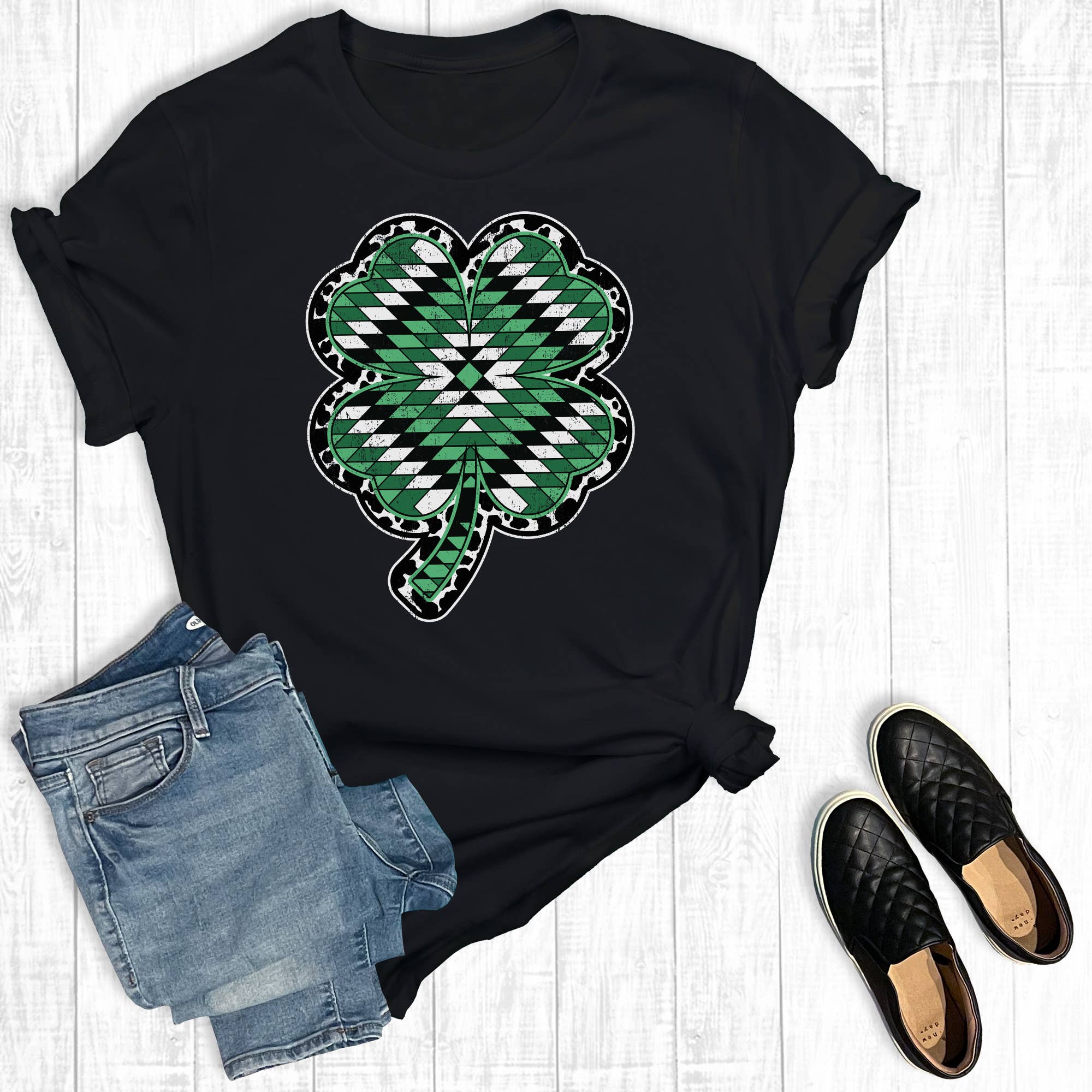 Aztec Cowhide St. Patrick's Day Shamrock Graphic Tee Hoodie, Sweatshirt | PodTeesHub.com