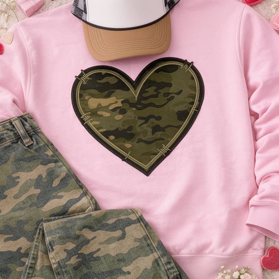 Camo Heart Fabric Patch Sweatshirt T-Shirts, Hoodie | PodTeesHub.com