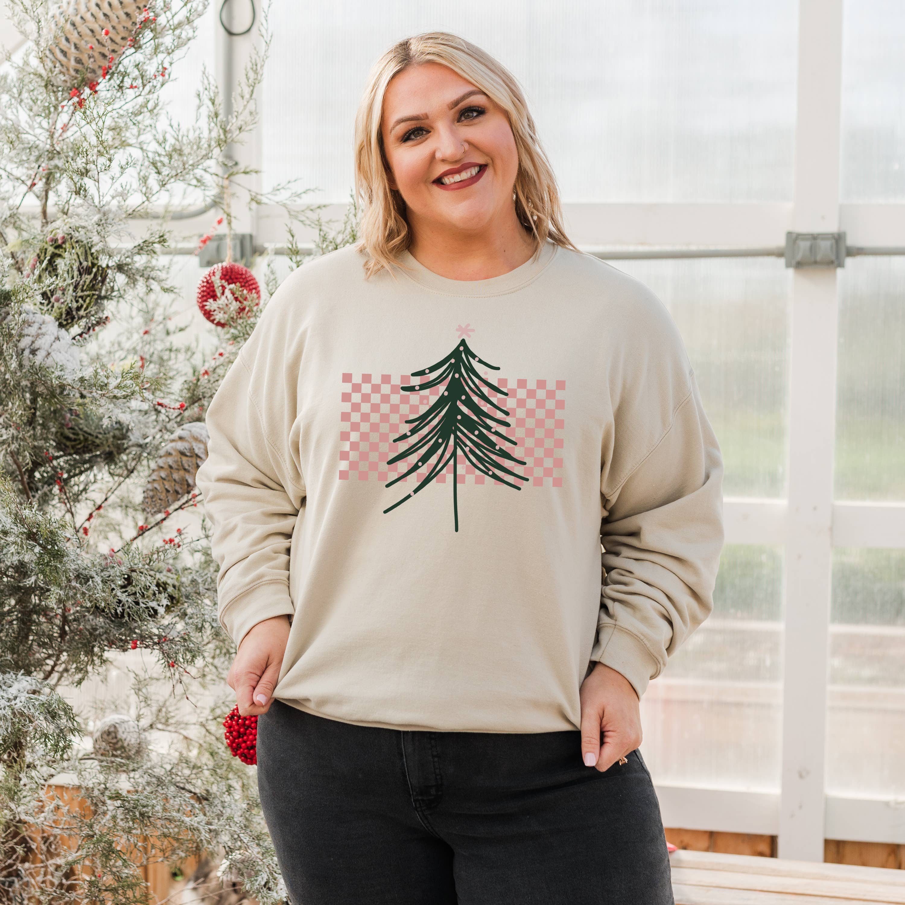 Checkers Tree Crewneck Sweatshirt | Christmas | Sizes S-2XL T-Shirts, Hoodie | PodTeesHub.com