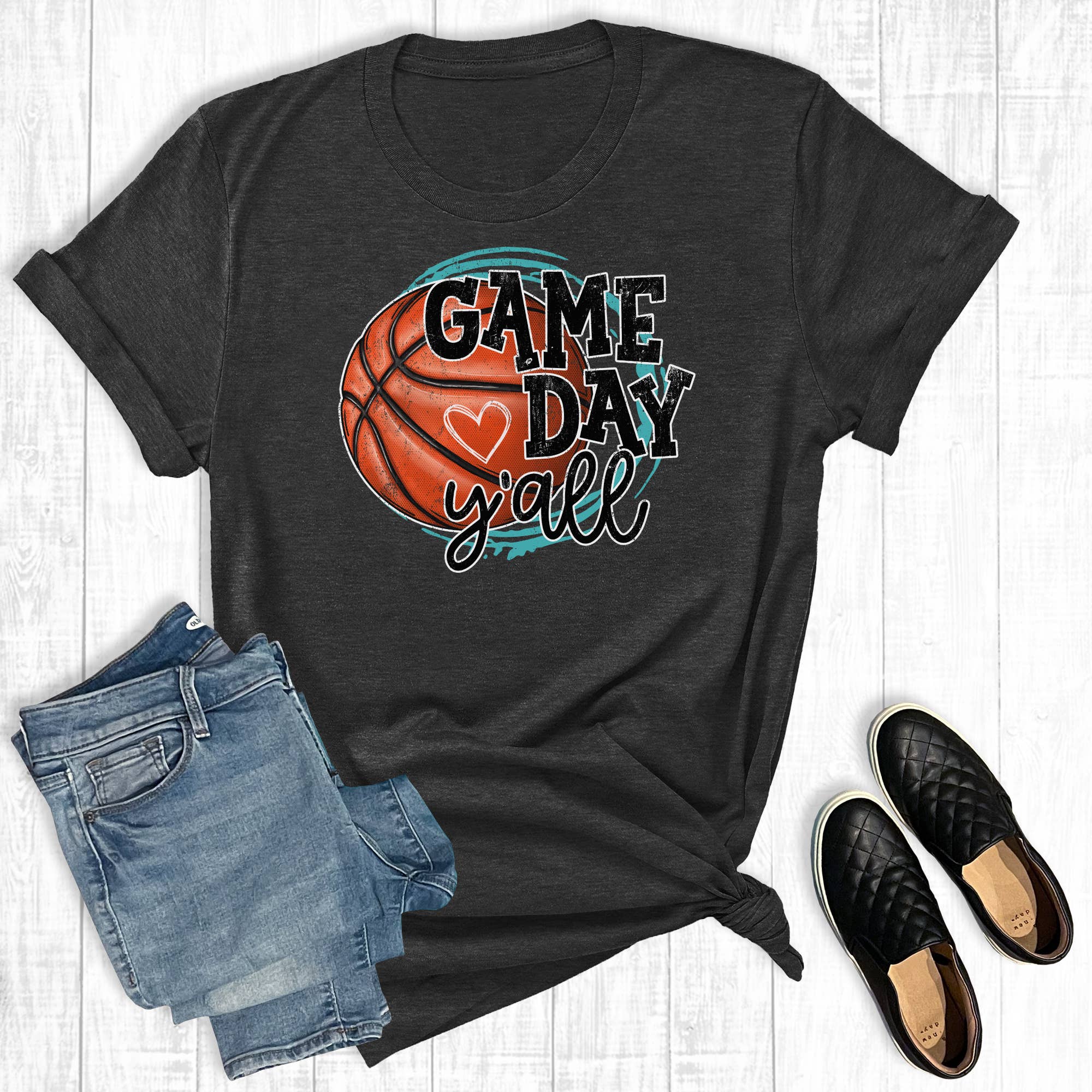Basketball Game Day Heart Graphic Tee Hoodie, Sweatshirt | PodTeesHub.com