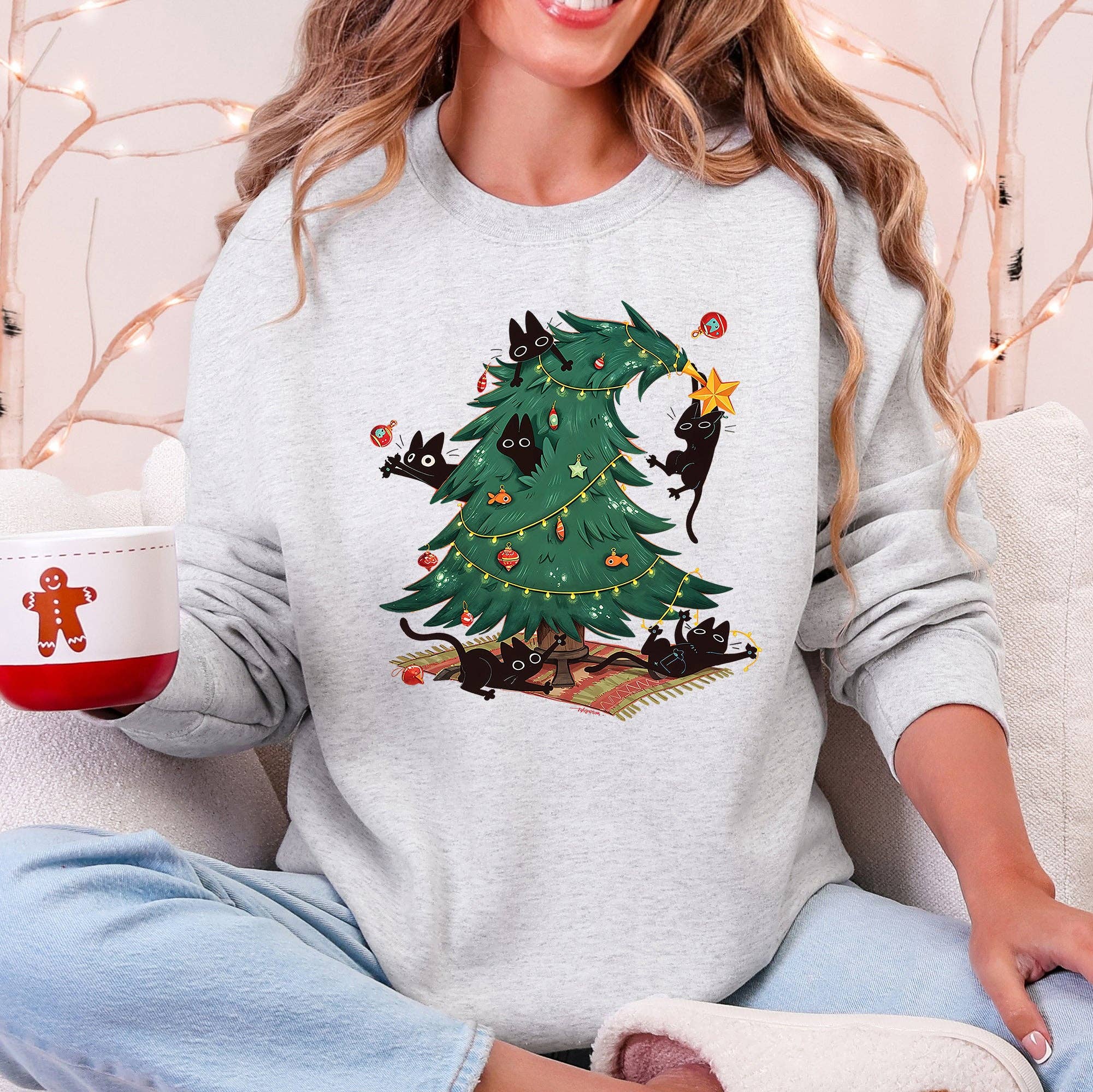 Christmas Tree, Naughty Cats, Funny, Santa, Cute Sweatshirt T-Shirts, Hoodie | PodTeesHub.com