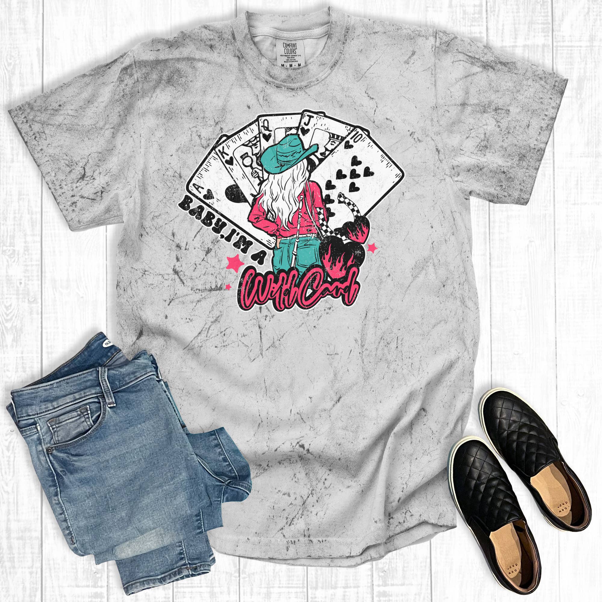 Western Baby I'm A Wild Card Comfort Colors Graphic Tee Hoodie, Sweatshirt | PodTeesHub.com