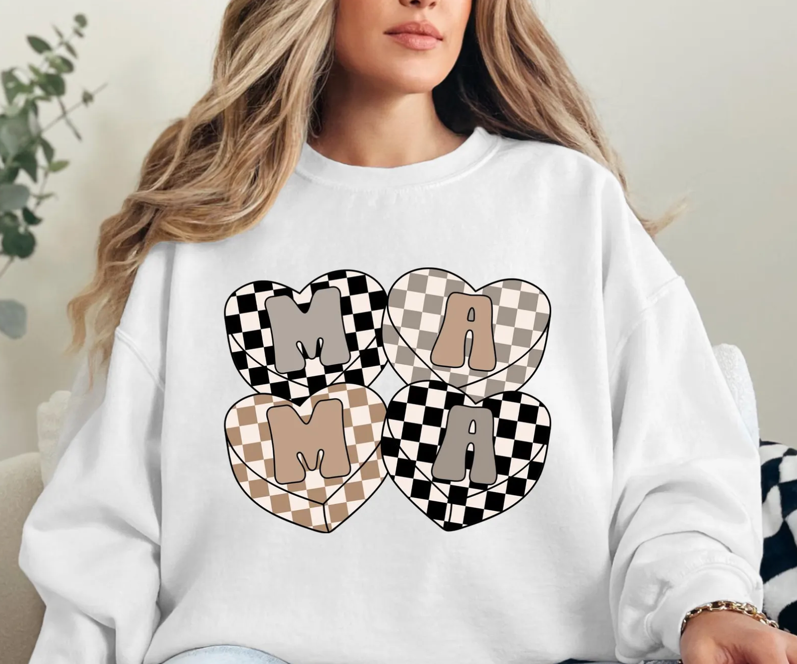 Checkered Mama Crewneck Sweatshirt T-Shirts, Hoodie | PodTeesHub.com